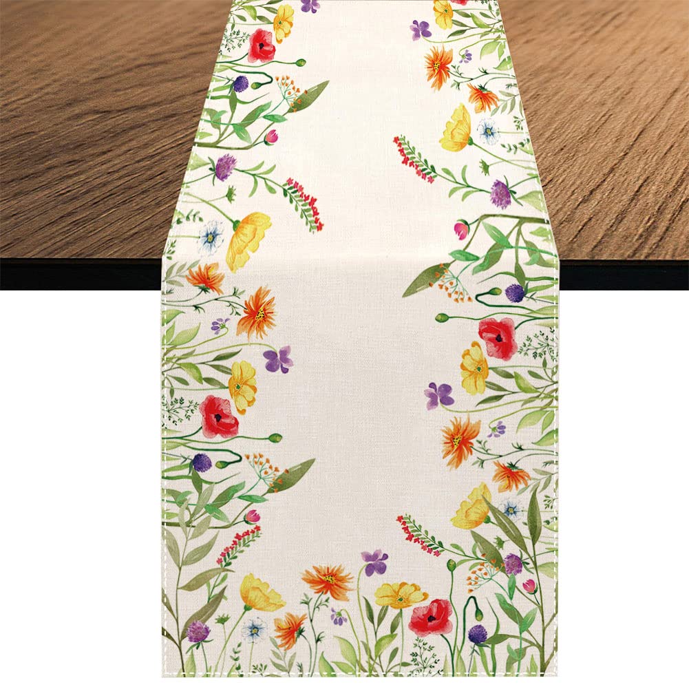Spring Floral Wreath Table Runner, Seasonal Summer Flowers Holiday Tablecloth Kitchen Dining Table Decoration For Home Party D