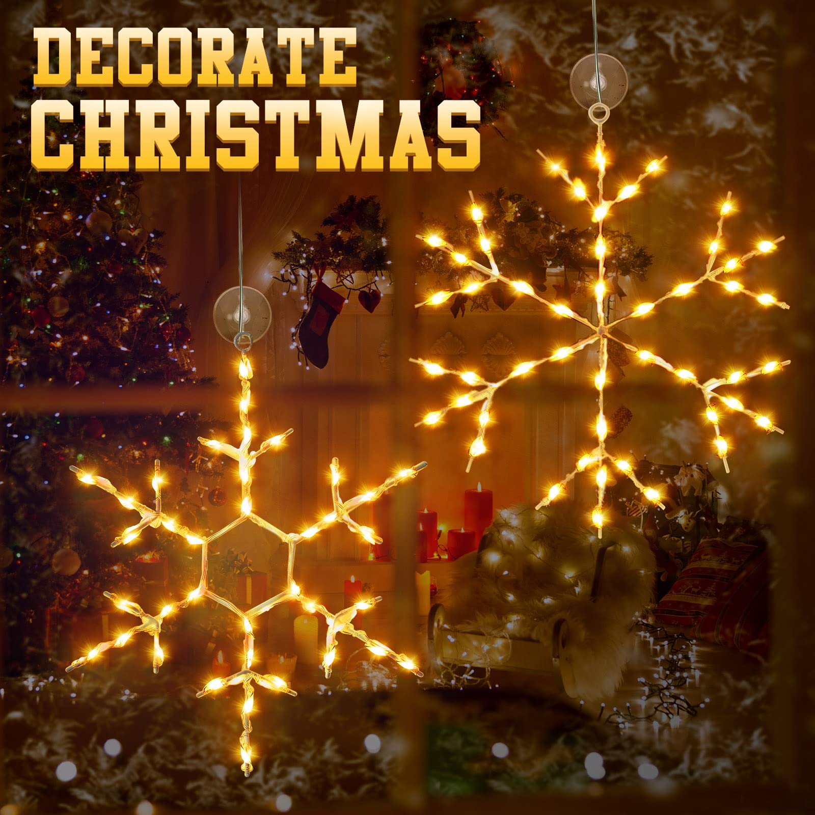 Tuanse 8 Pcs Christmas Silhouette Window Lights Christmas Snowflake Lights with Remote Control LED Lighted Snowflake Decorations