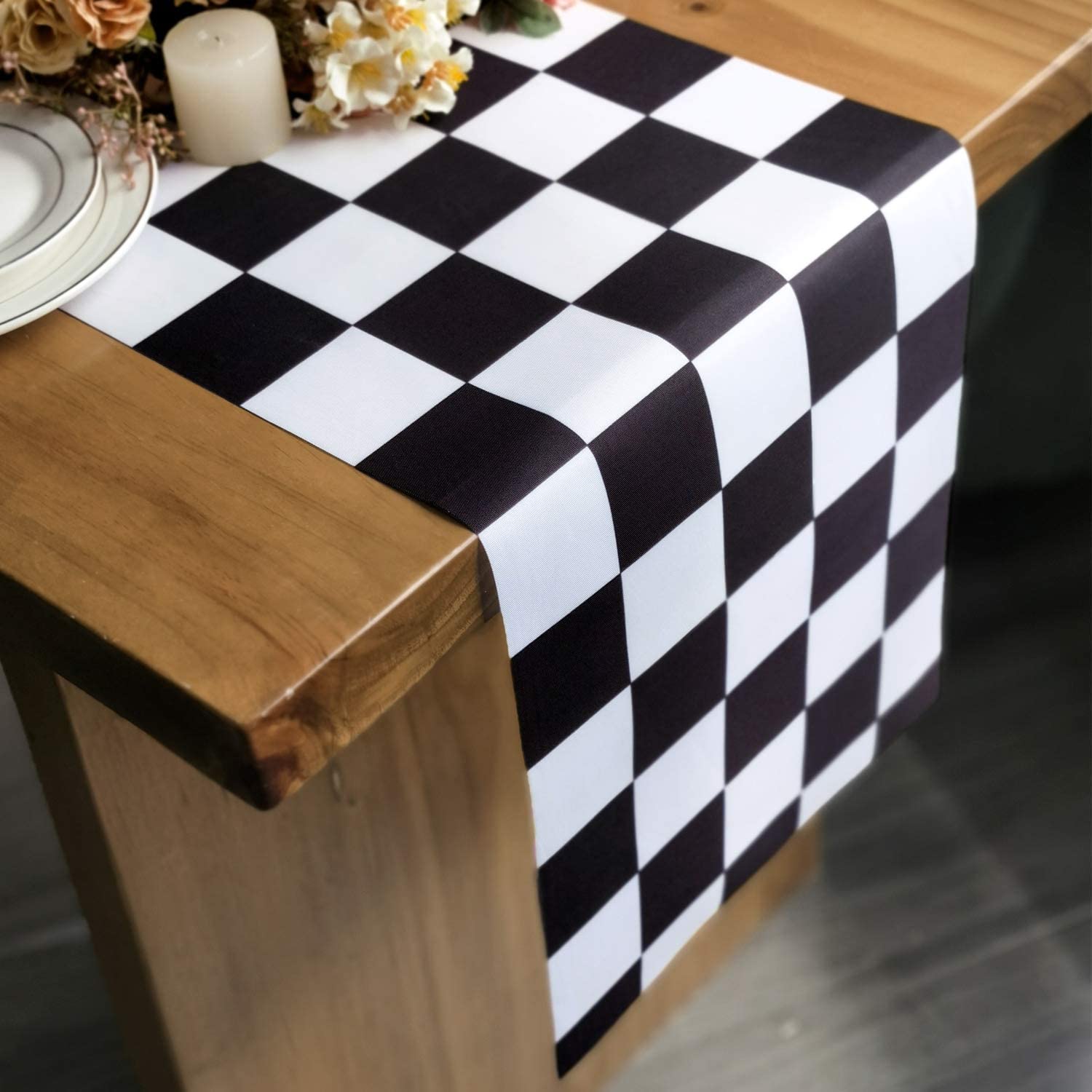 Table Runner Black And White Checkerboard Racing Theme For Anniversary Runner Dinner Parties Supplies Birthday Party Wedding Win