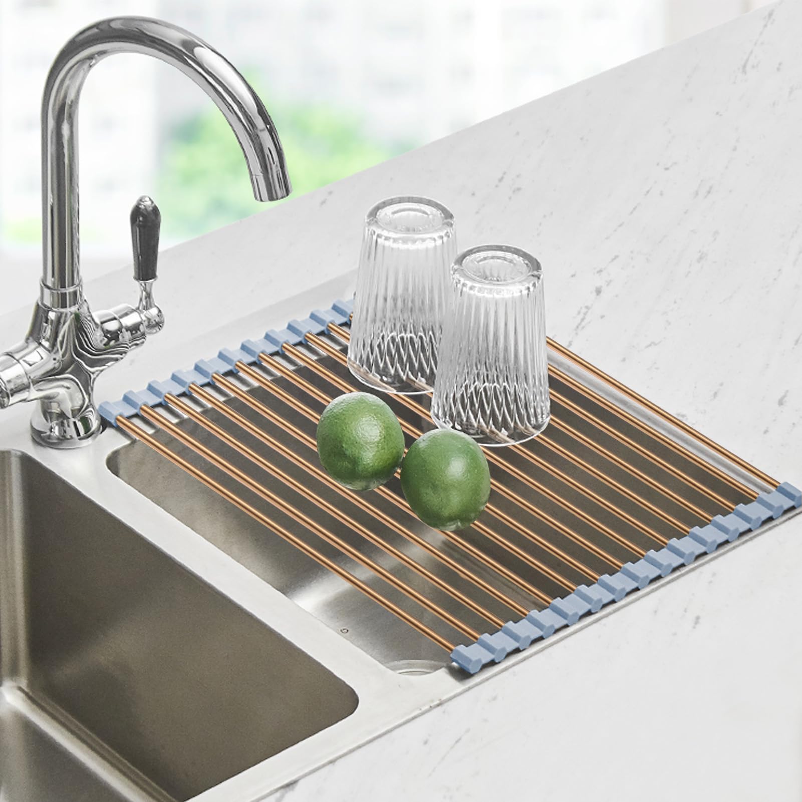 Seropy Roll Up Dish Drying Rack Over The Sink Drying Rack for Kitchen Counter, Rolling Dish Rack Over Sink Mat, Foldable Dish Dr
