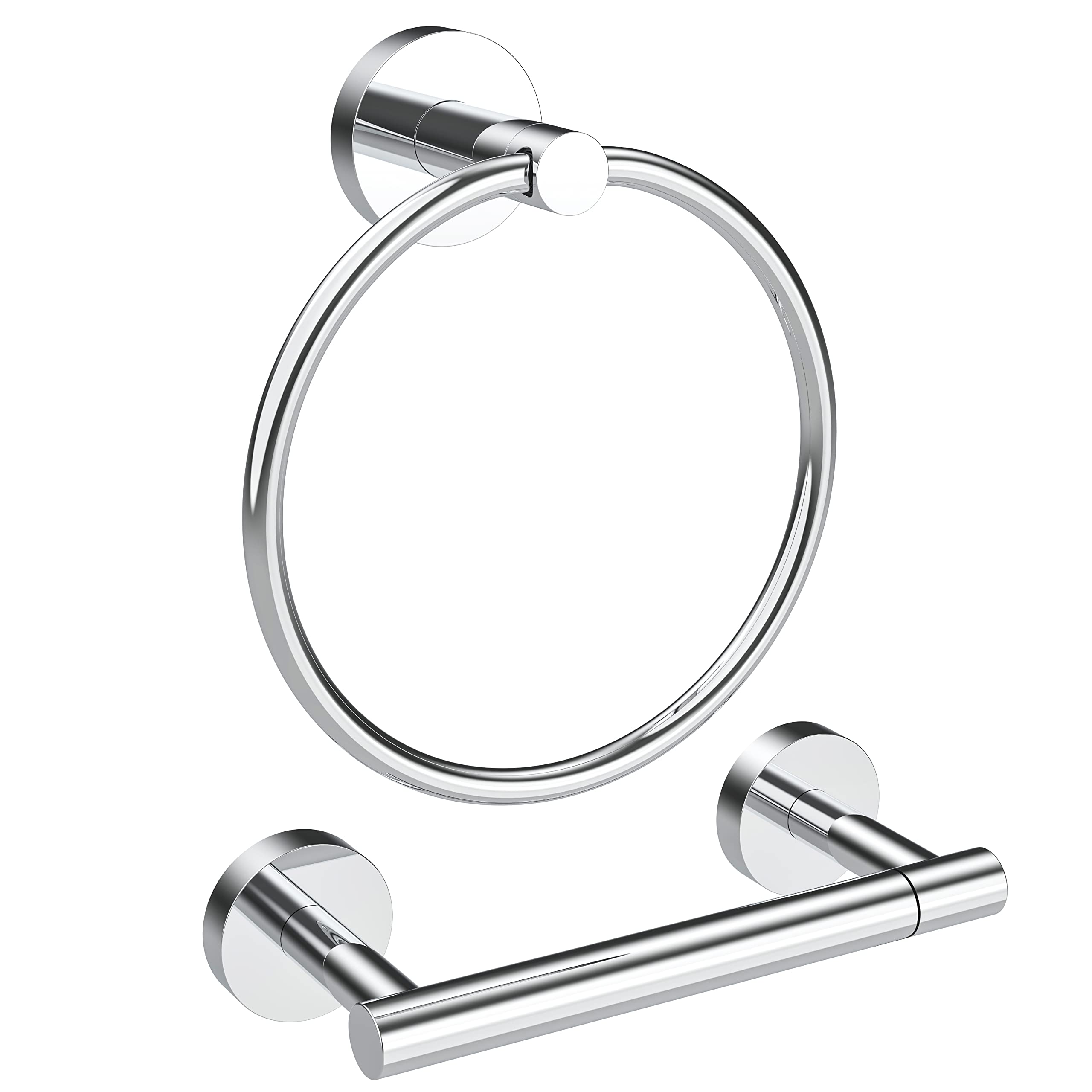 Rarxtr Polished Finish Toilet Paper Holder & Towel Ring Sus304 Stainless Steel 2Pc Bathroom Hardware Set With Double Post Pivoti