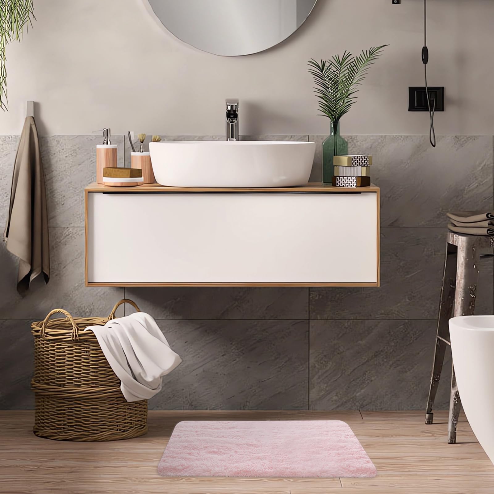 Concus-T Pink Bath Mat Bath Rug Shaggy Girls Bathroom Rug Tie Dye Girls Gift Chic Faux Fur Plush Area Rug For Bedroom Fluffy Doo