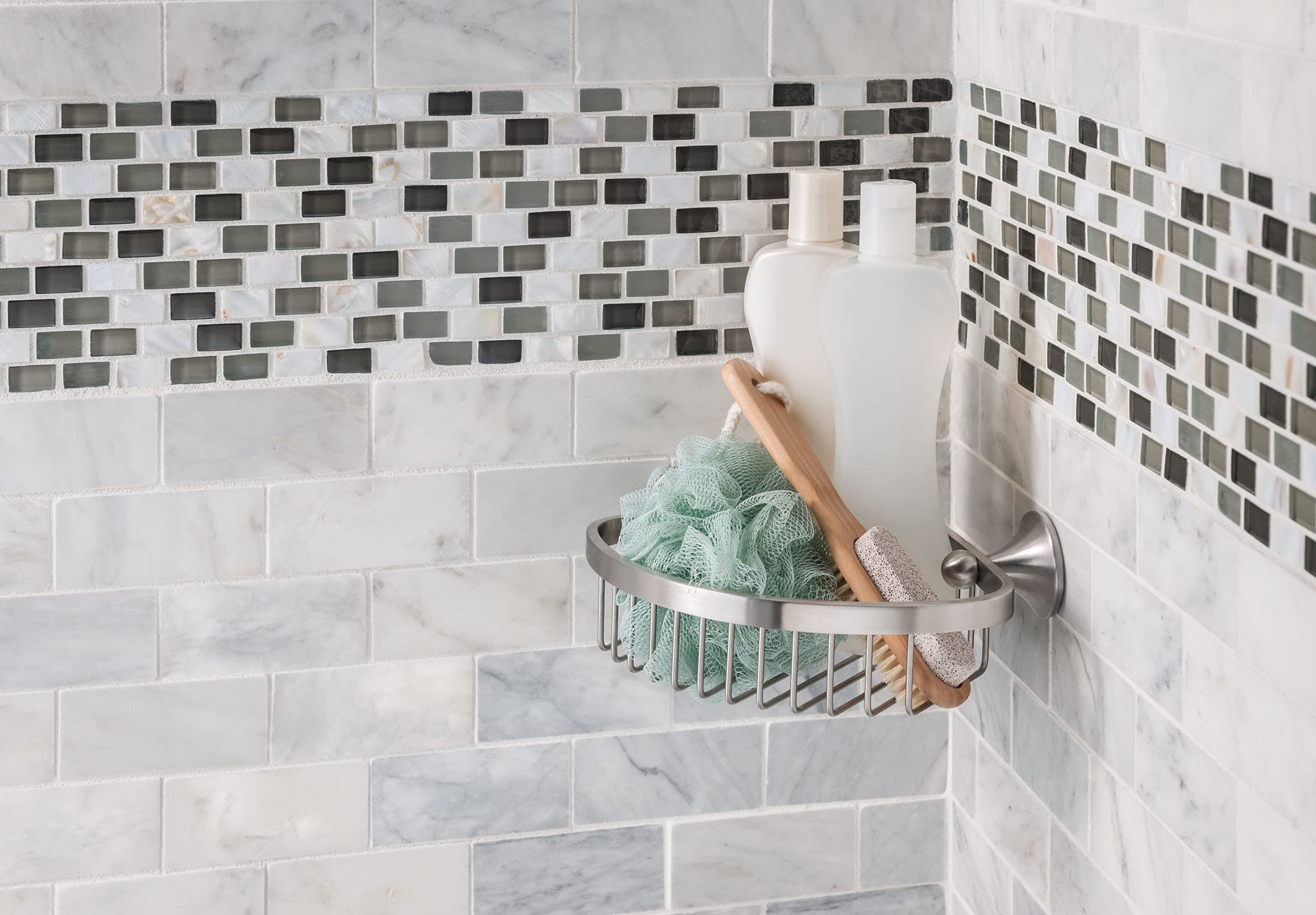 Moen Yb5275Bn Wynford Corner Shower Basket For Bathroom Storage, Brushed Nickel