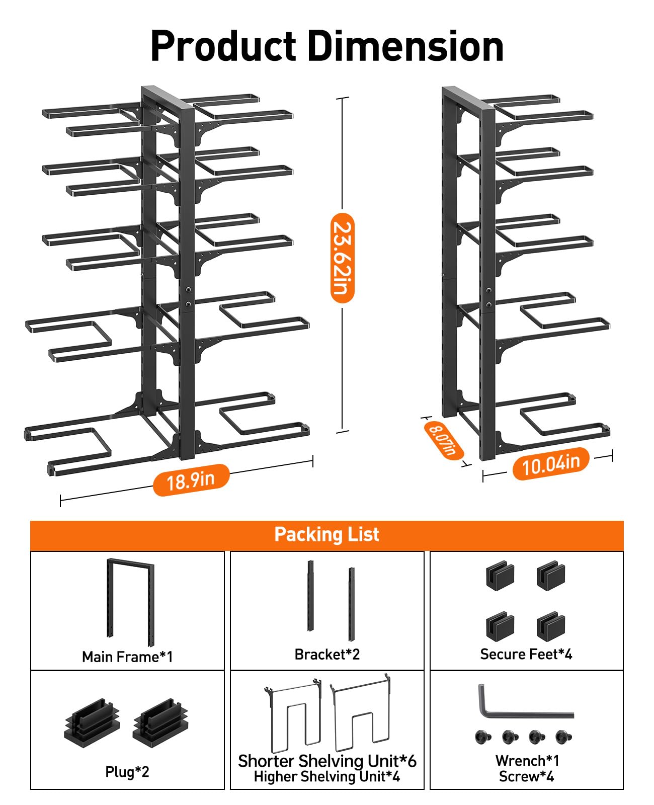 ORDORA 10-Tier Pots and Pans Organizer under Cabinet, Kitchen Cabinet Organizers and Storage, Heavy Duty Pots and Pan Storage Ra
