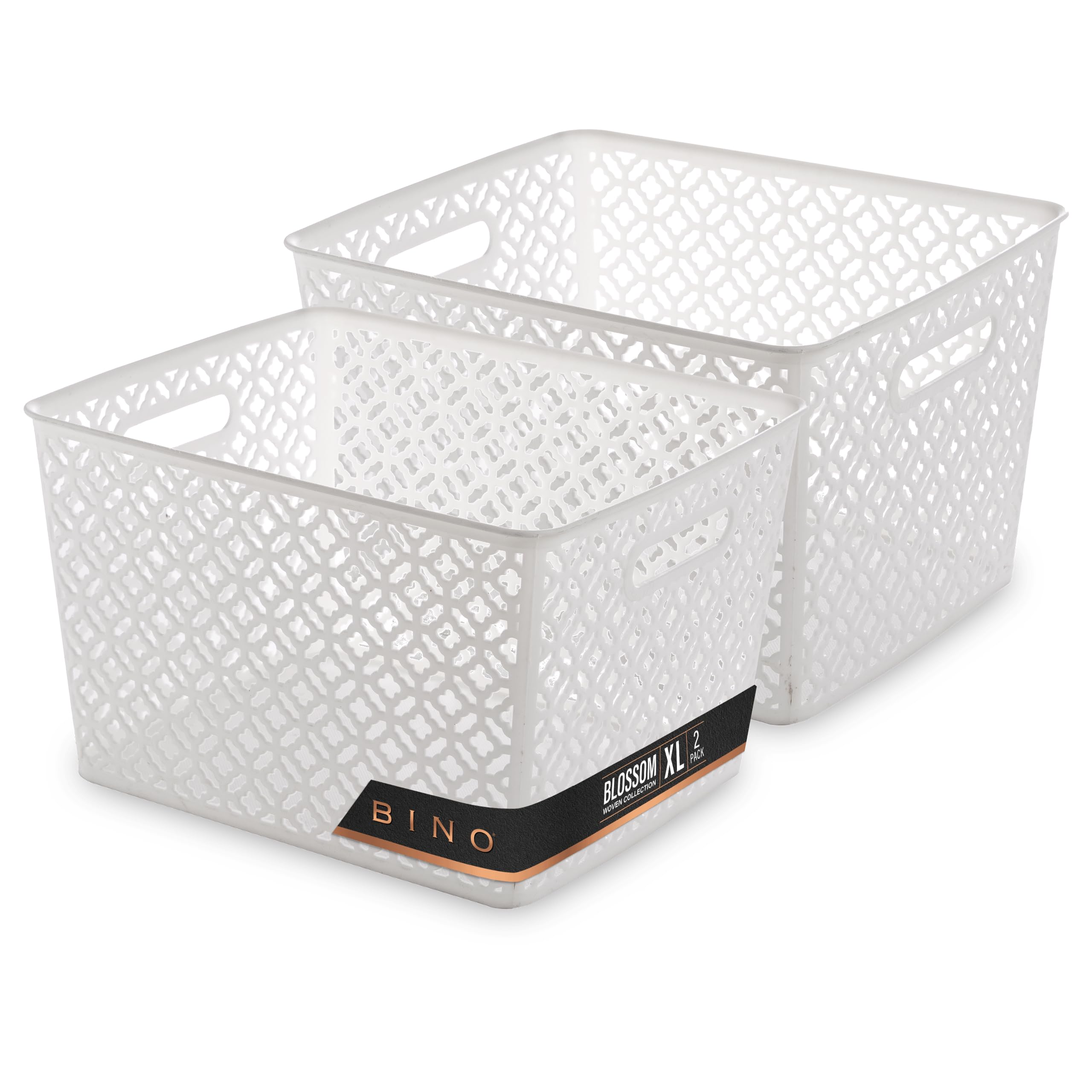 Bino L Plastic Storage Baskets, Xlarge - White L The Blossom Collection L Multi-Use Organizer Bin L Built-In Handles L Plastic W
