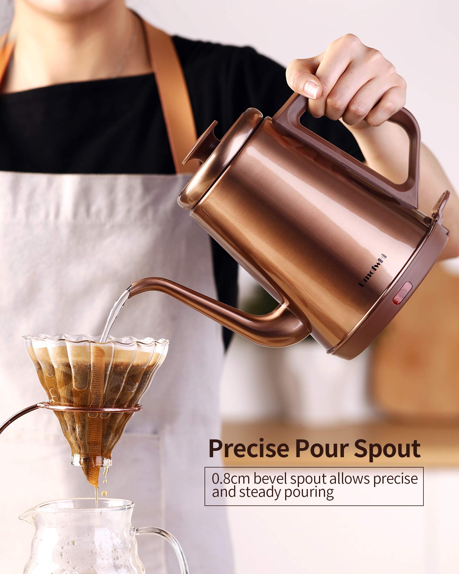 DmofwHi 1000W Gooseneck Electric Kettle, 1.0L Stainless Steel, Copper, Auto Shut-Off, Model D-GNK902B