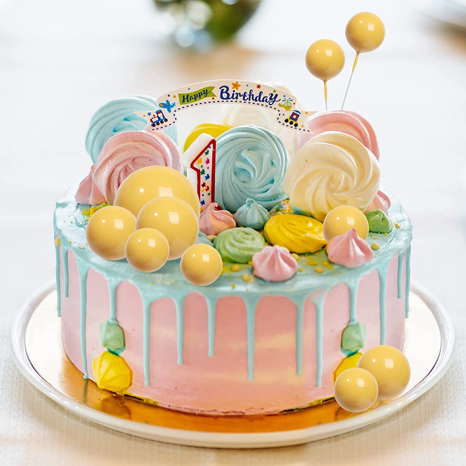 Newmemo Colorful Ball Cake Topper 16Pcs Ball Cake Picks Pearl Ball Cake Topper Mini Balloon Cupcake Insert Bubble Balls Diy Deco