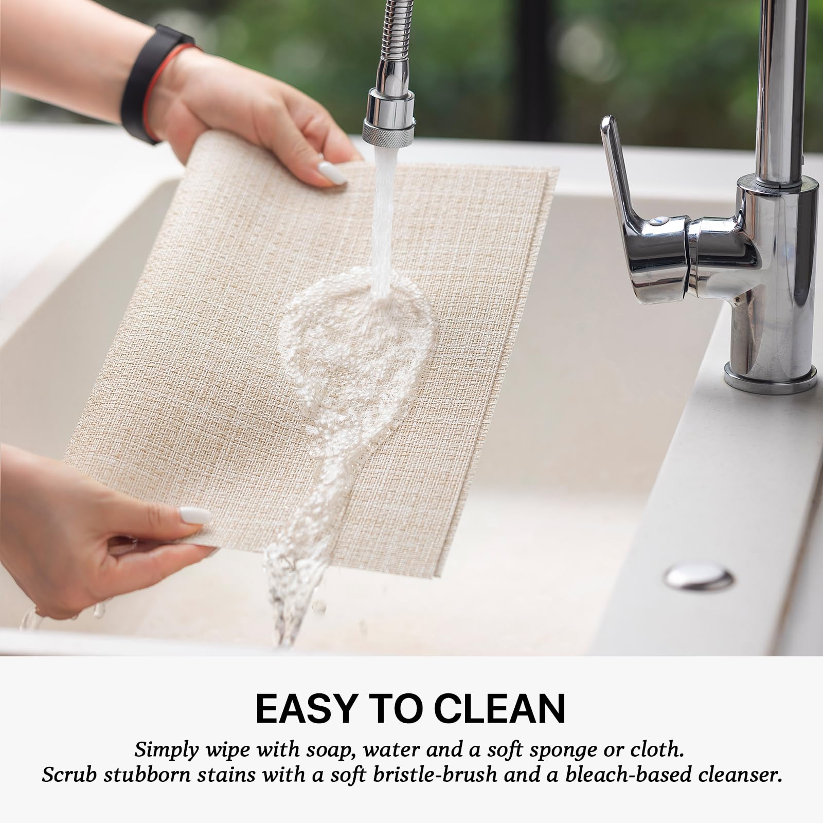 Lexmore Pvc Woven Placemats 4 Pcs Wipeable Indoor/Outdoor Table Mats Washable Vinyl Place Mat For Dining Table, Set Of 4-Beige