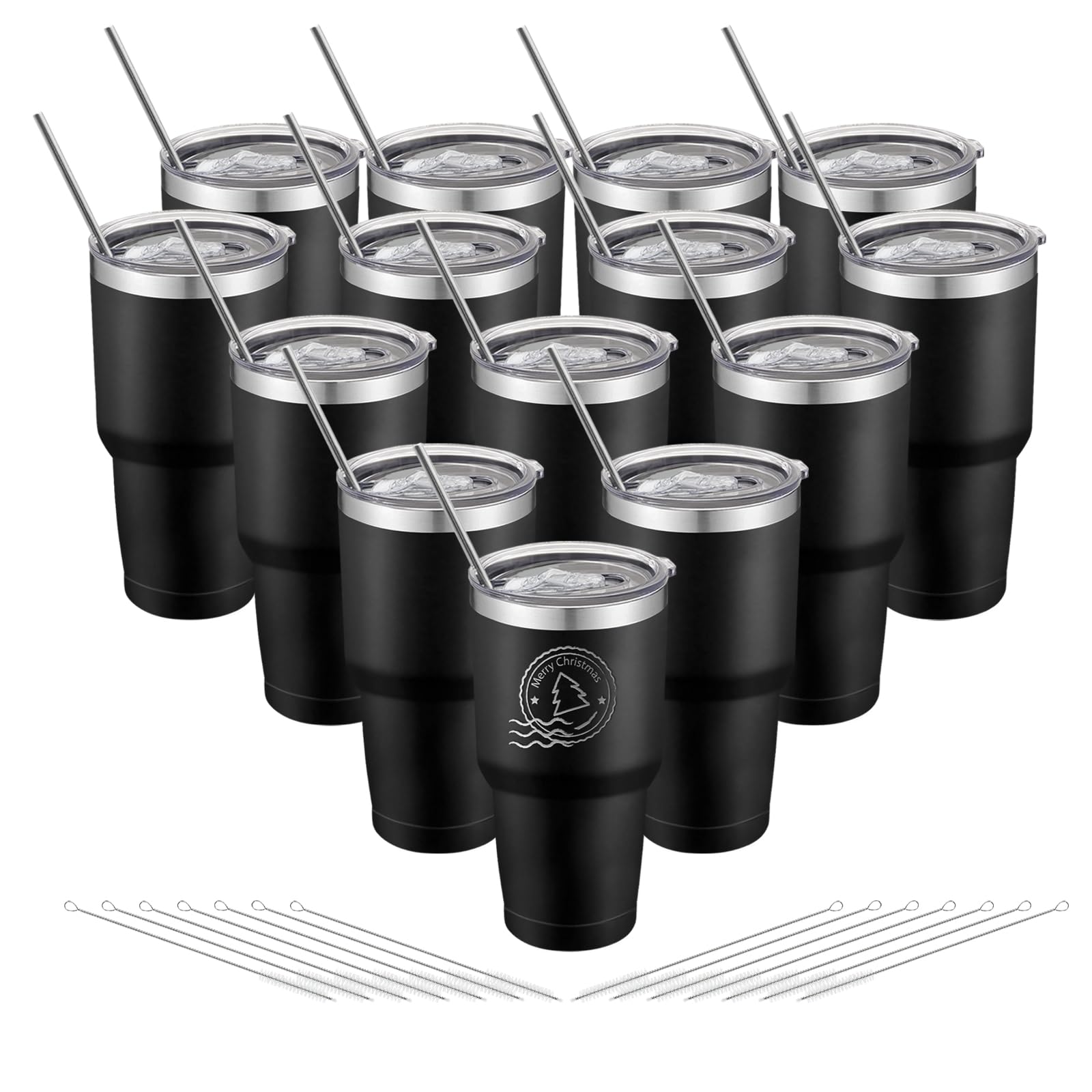 YOUKE OLA 14 Pack Insulated Tumbler Powder Coated Stainless Steel Double Wall Vacuum Travel Coffee Tumbler Cup with Lid and Stra