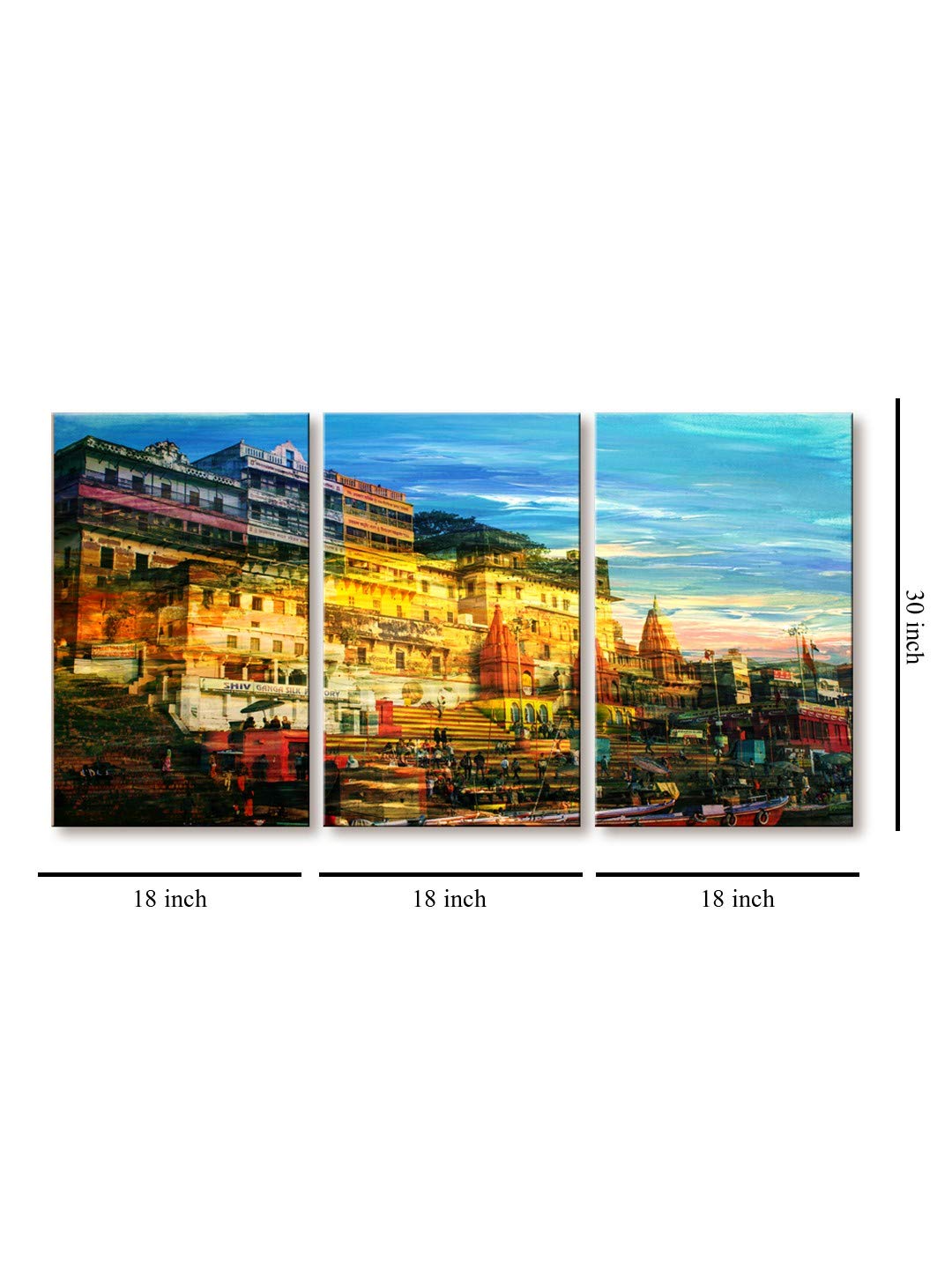 999Store wooden stretched canvas wall painting banaras ghat painting for living room bedroom home wall decor large size painting