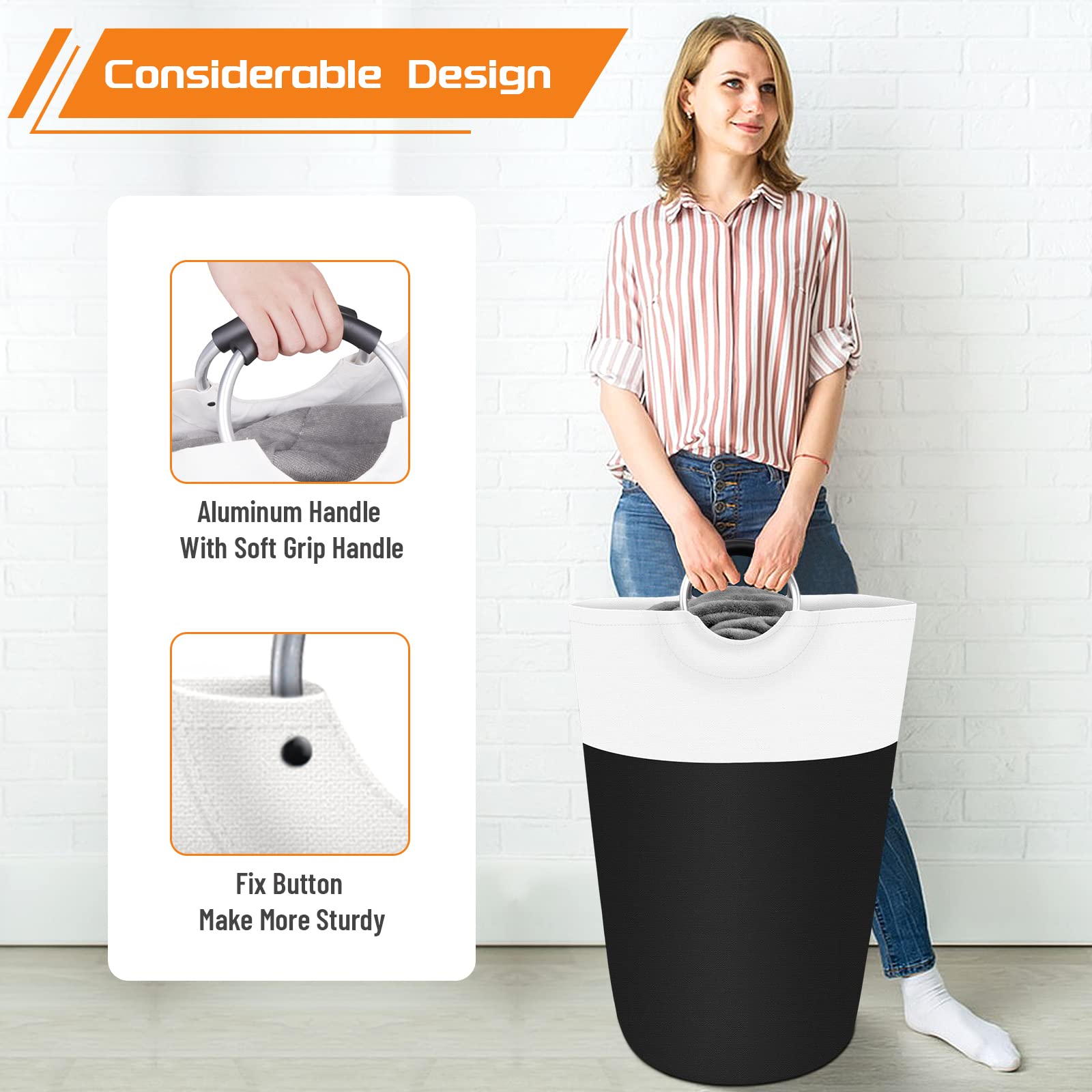 BlissTotes Laundry Basket  Laundry Hamper  Collapsible Laundry Baskets  Dirty Clothes Hamper  Waterproof with Foam Protected Aluminum Handles for College Dorm  Family 90L (Black)