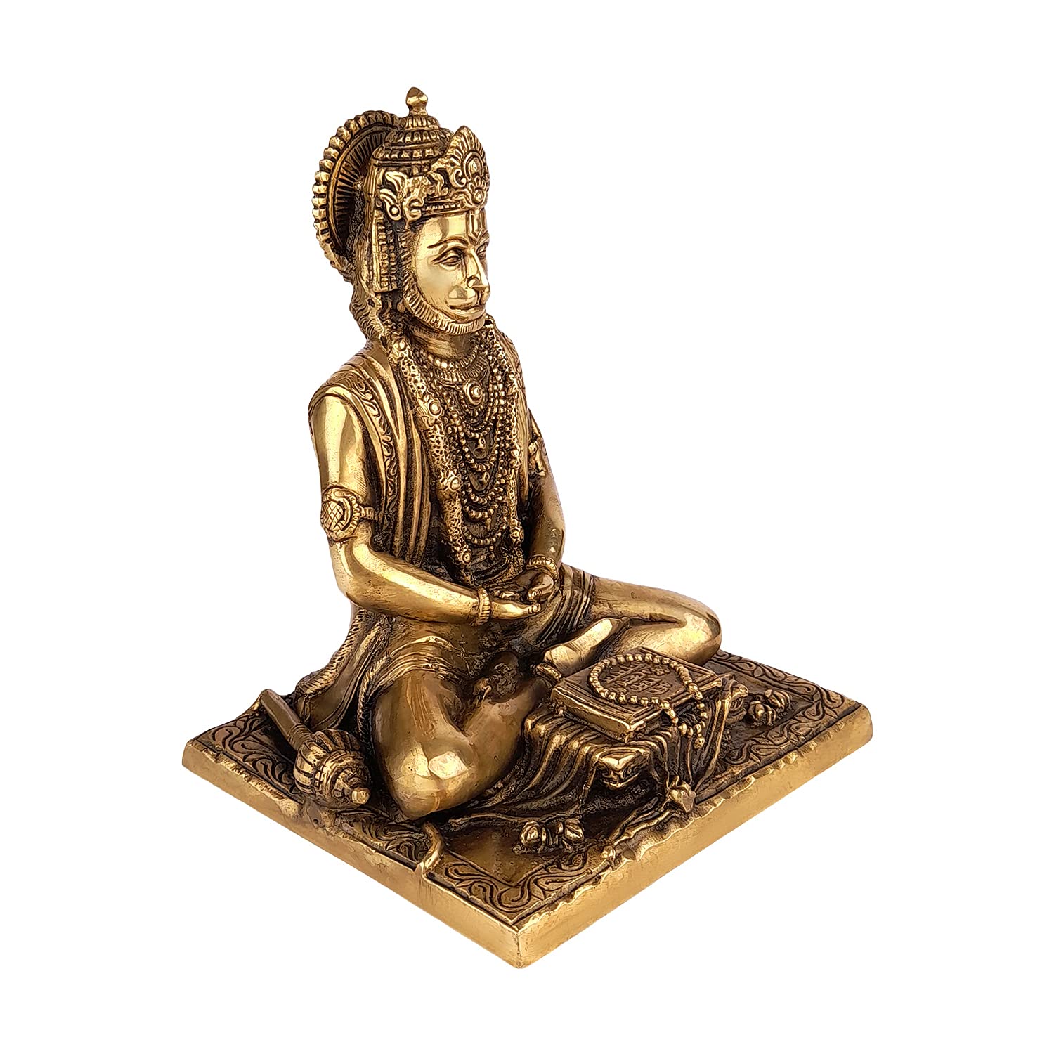 Kartique Brass Ram Bhakt Hanuman Ji Idol for Home and Pooja | Bajrangbali Murti in Meditation Gold Color Height 7.5 Inch