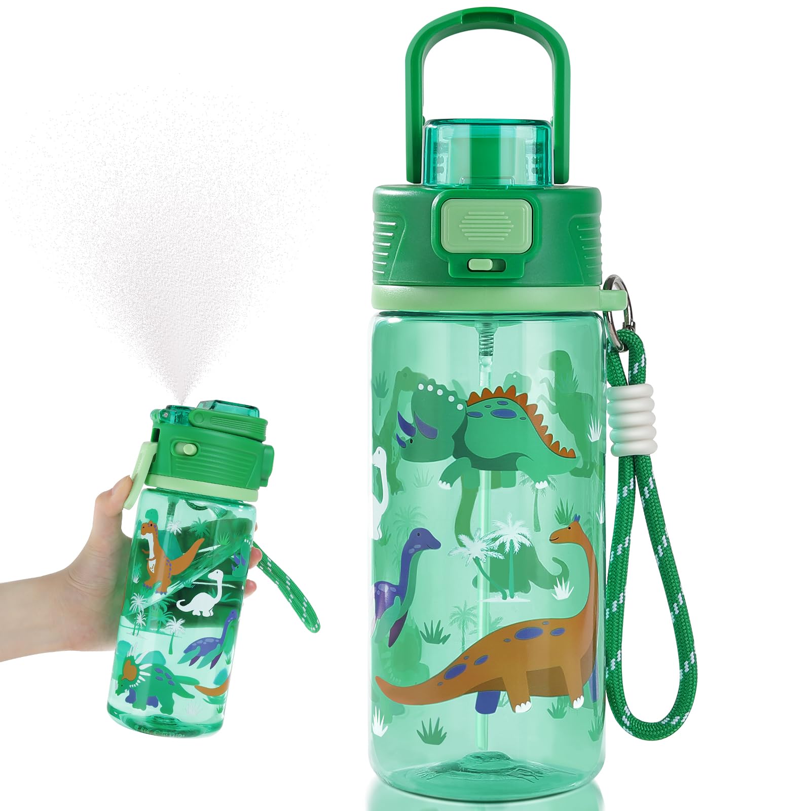 omedecal 20 oz 2-In-1 Mist and Sip Water Bottle for Kids Children, Leakproof Portable Sports Water Bottle for School, Camping, T