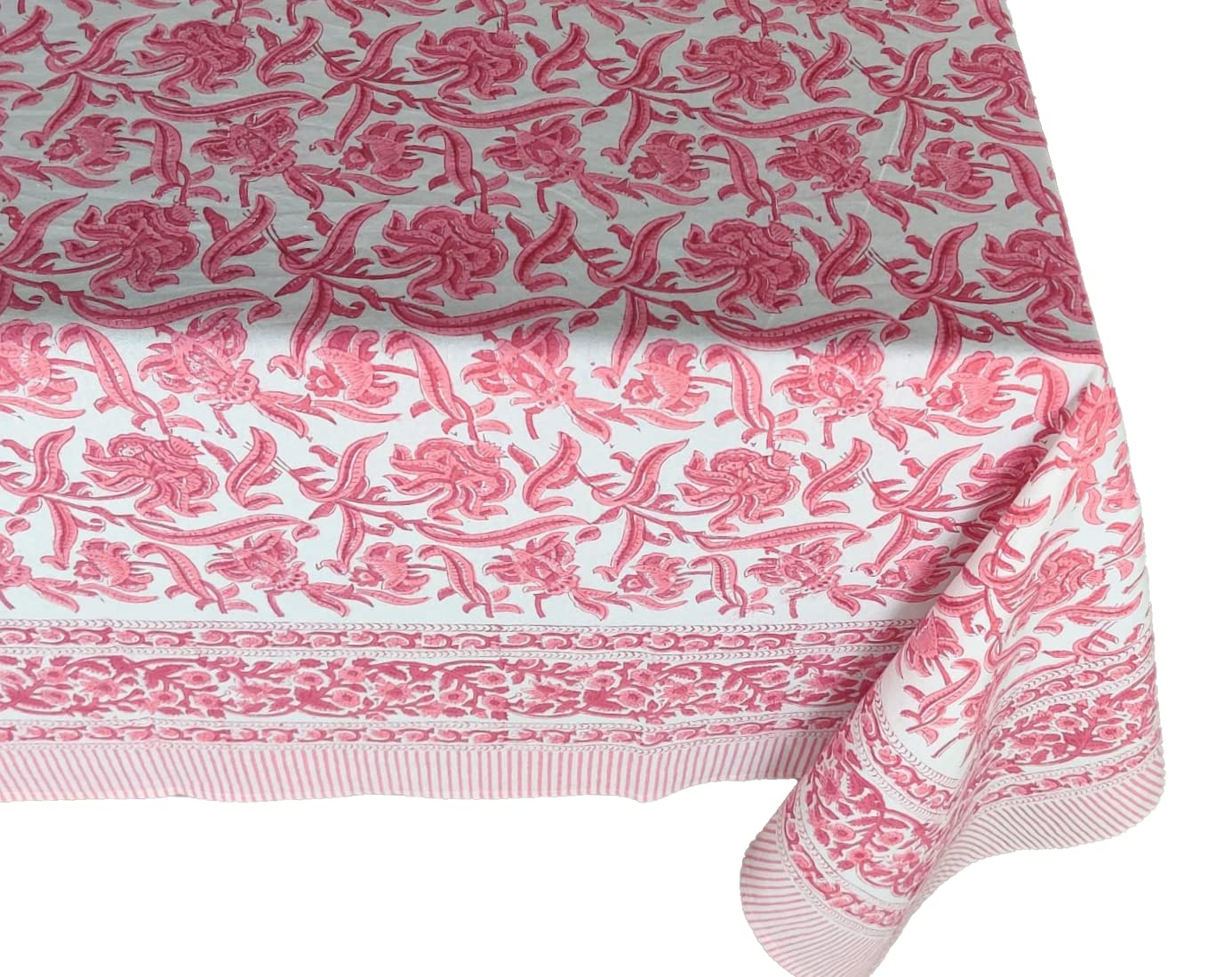 ATOSII Red Bloom 100% Cotton Tablecloth, Handblock Print Rectangle Table Cover for Kitchen Dining I Tabletop Linen I Parties, We