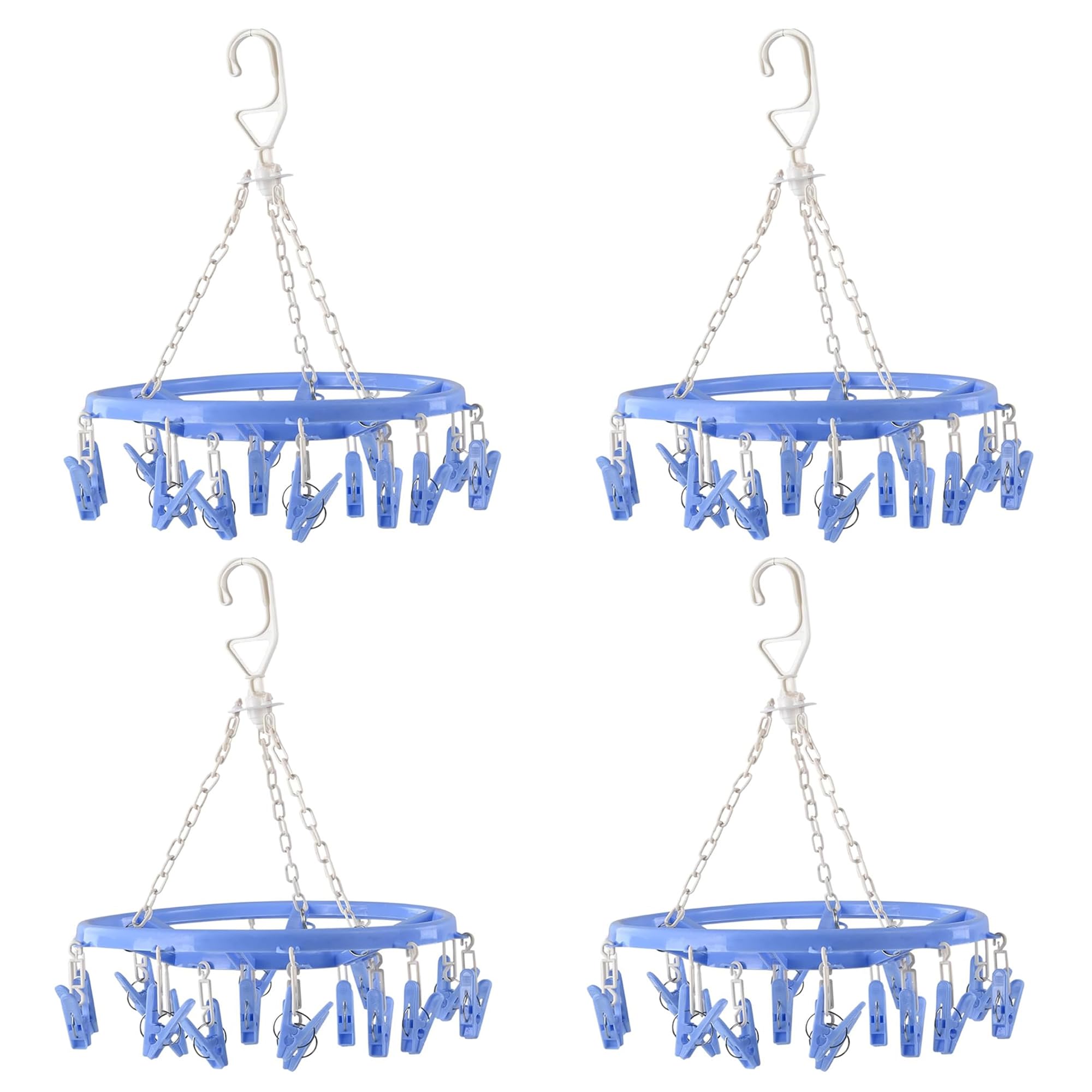 Kuber Industries (Pack Of 4) Cloth Drying Hanger | 16 Clips Baby Drying Pegs | 360 Degree Rotatable Hanger | Clip Stand For Clot