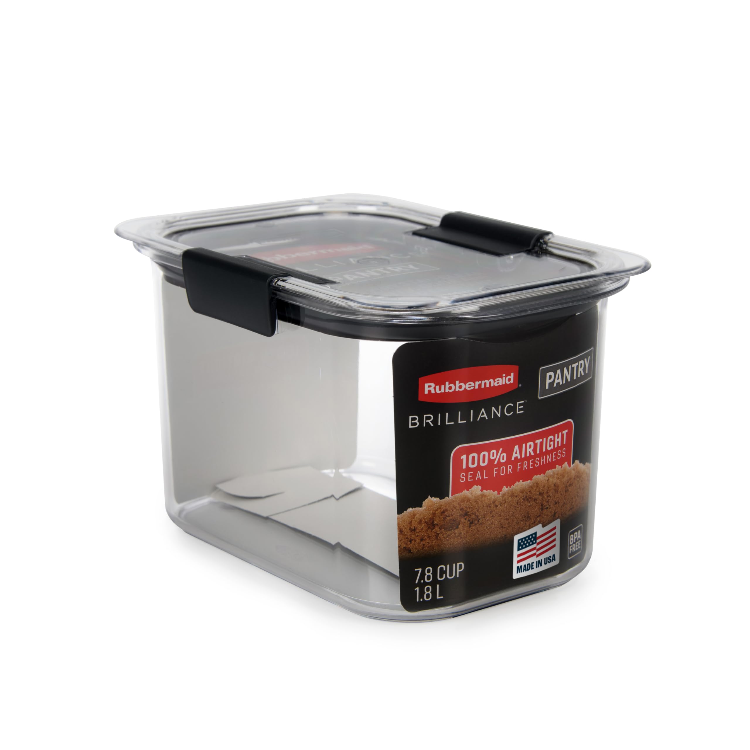 Rubbermaid Brilliance Airtight Food Storage Container, 7.8 Cup, BPA-Free, Gray, Leak-Proof, Dishwasher-Safe, Model 1994225