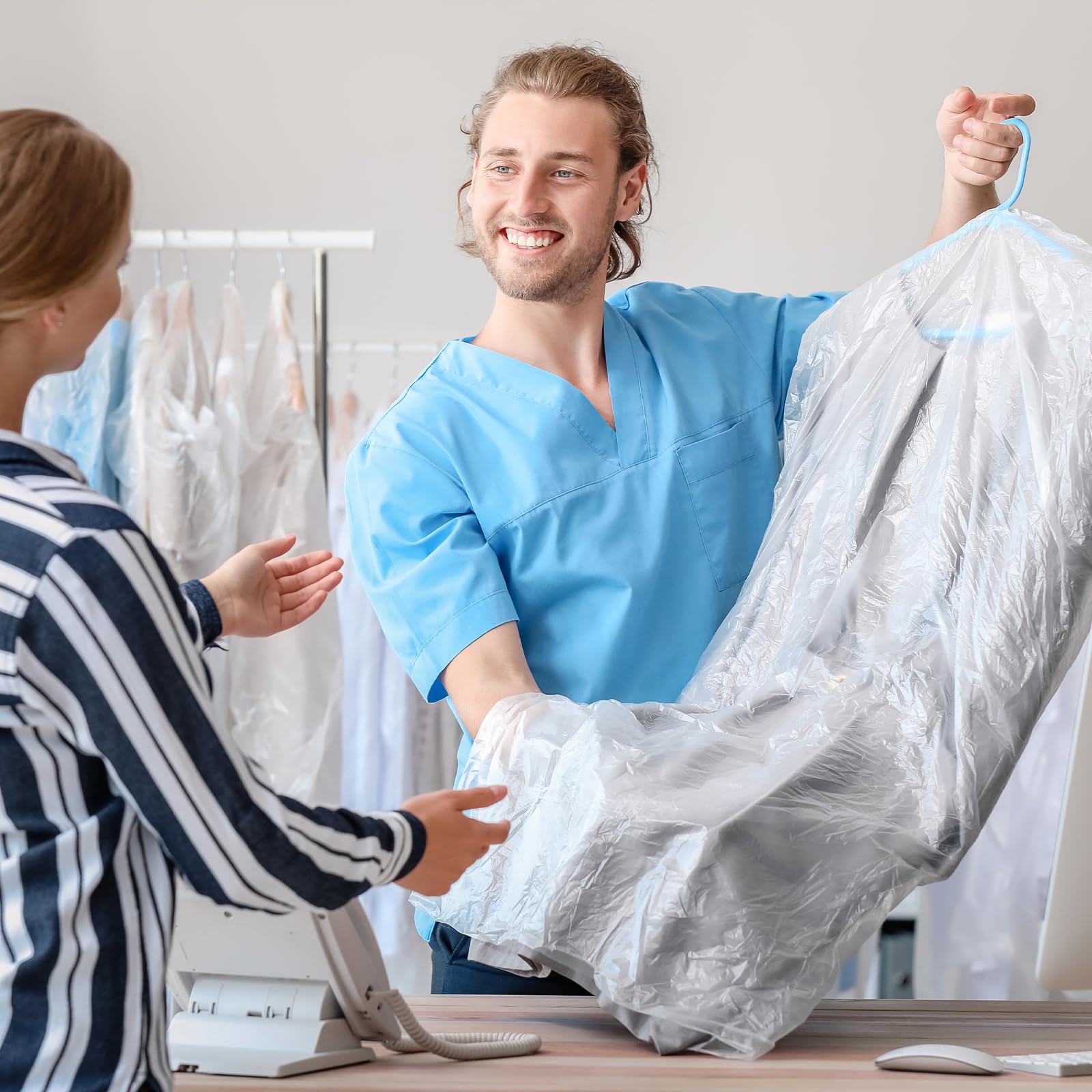 30 Pack Transparent Dust-Proof Garment Covers Clear Clothes Covers For Hanging Garment Plastic Suit Bags Dry Cleaning Bags For D