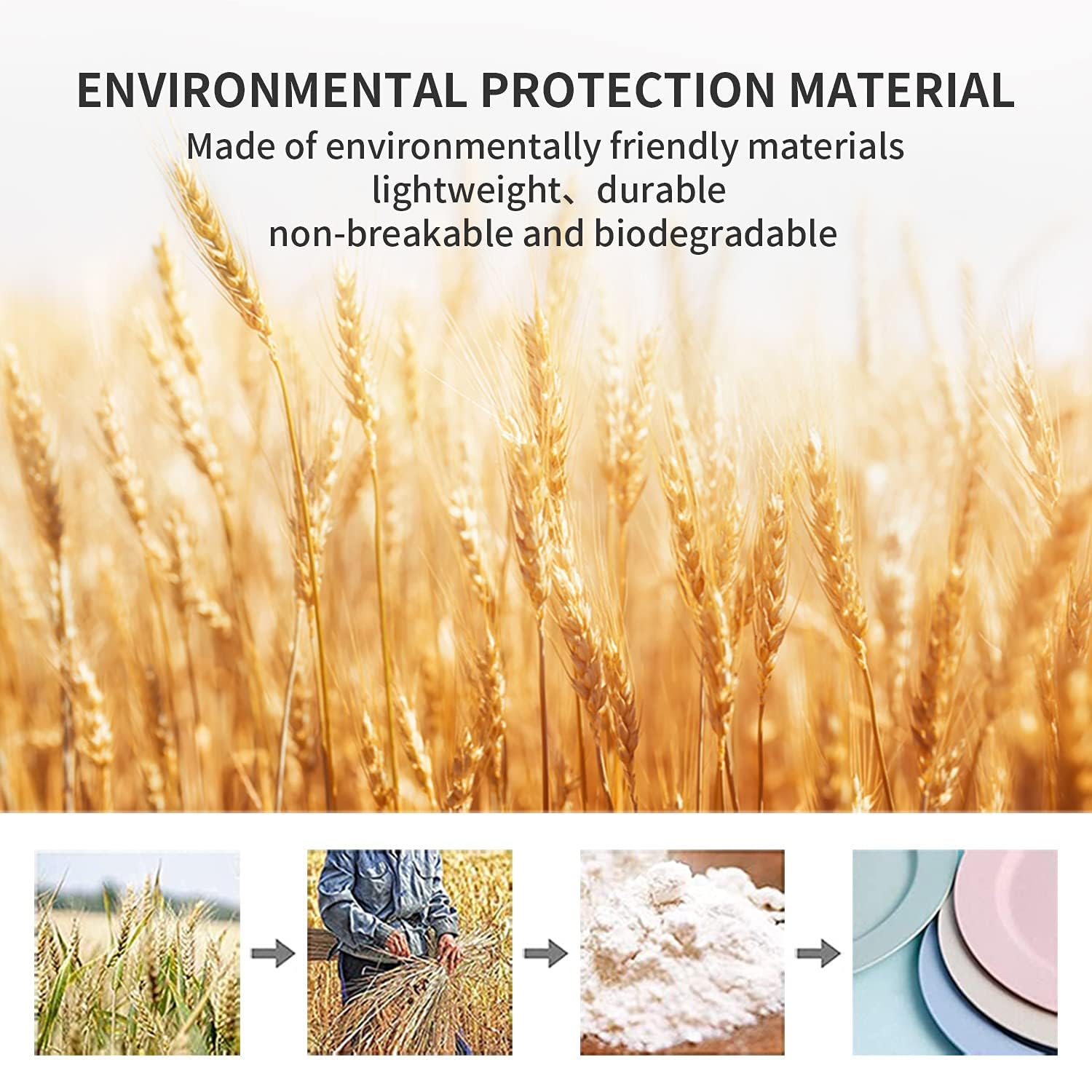 Oamceg 8 Pack Plastic Plates Reusable 10 Inches Unbreakable Lightweight Wheat Straw Plates, Salad Plates, Camping Plates, Dinner