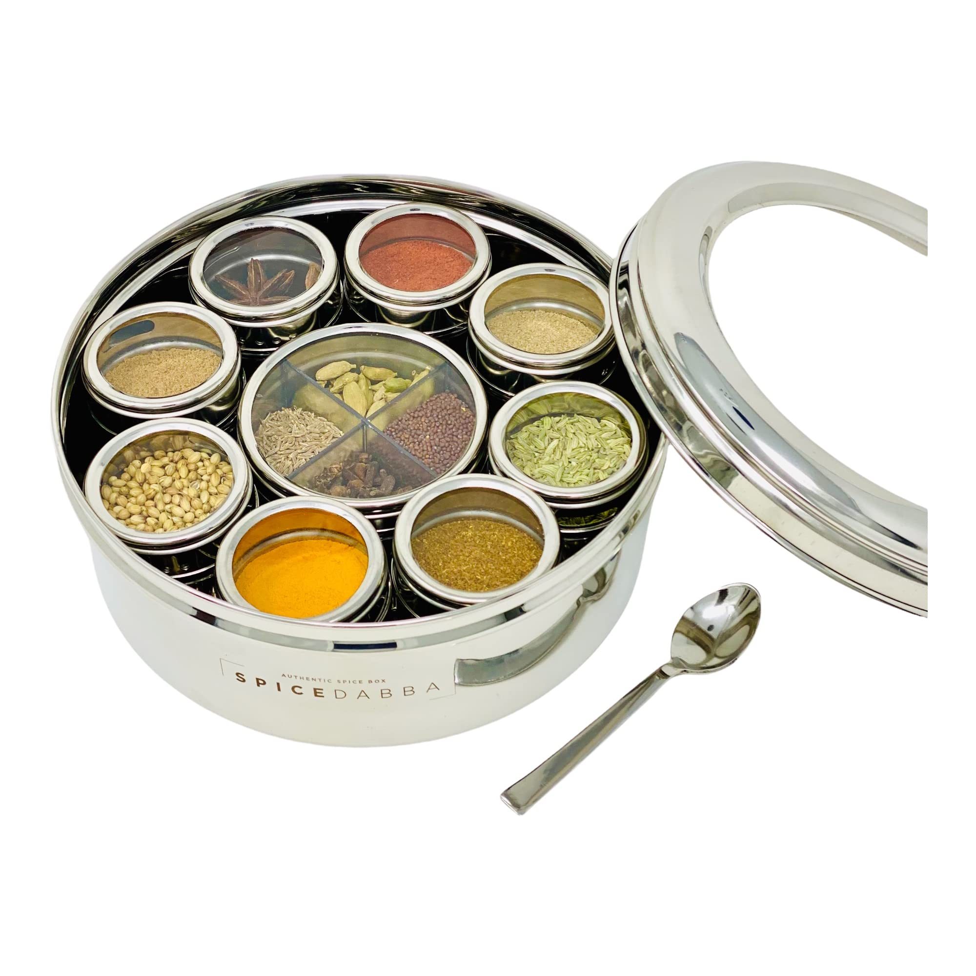 spice dabba Stainless Steel Indian Spice Box,Salt Pepper Unique Design for Spices,Steel Masala DabbaSpice Container with Lid  Ki