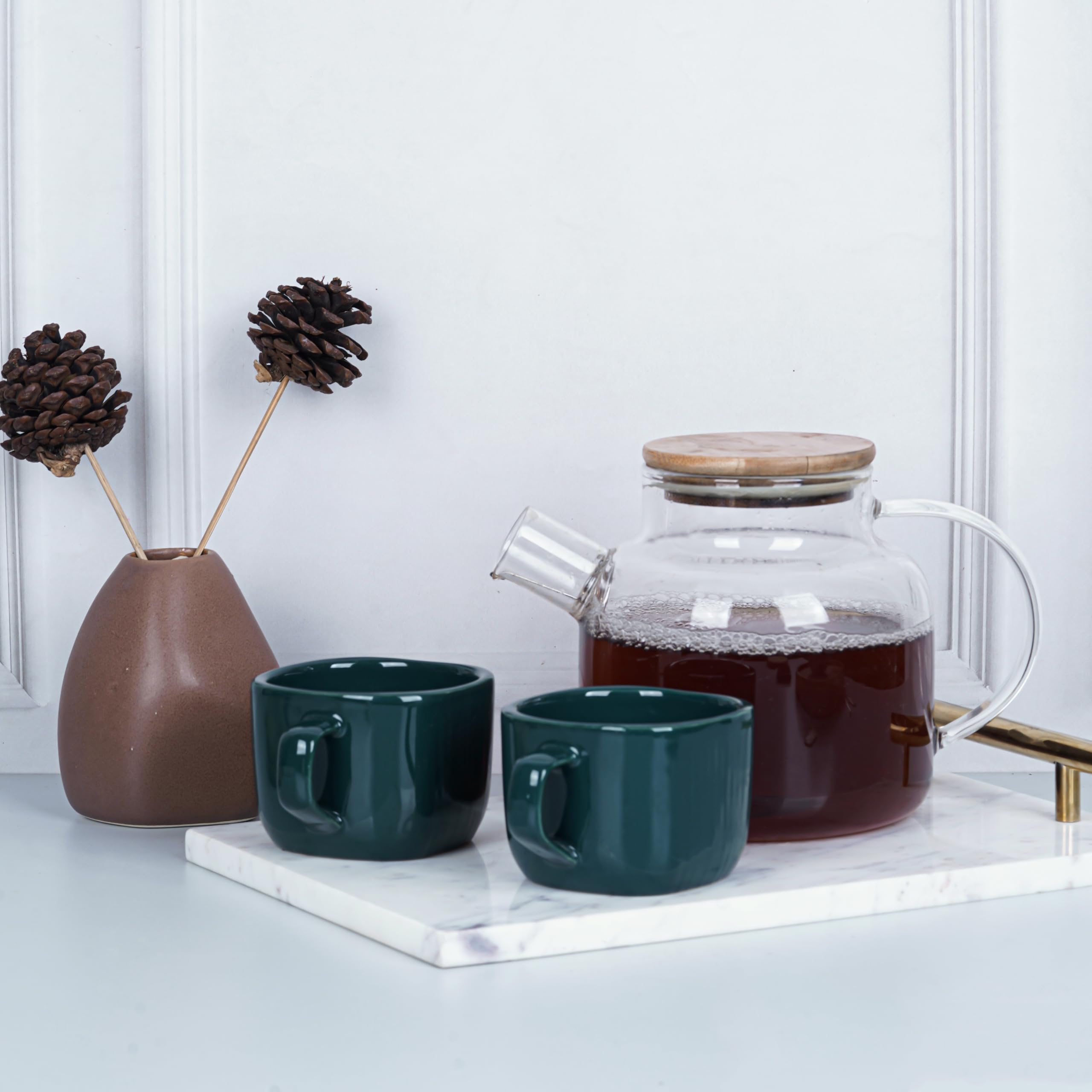 Data Ceramic Zen Coffee Mugs In Dark Green, Set Of 6, 199 Ml, 199 Ml