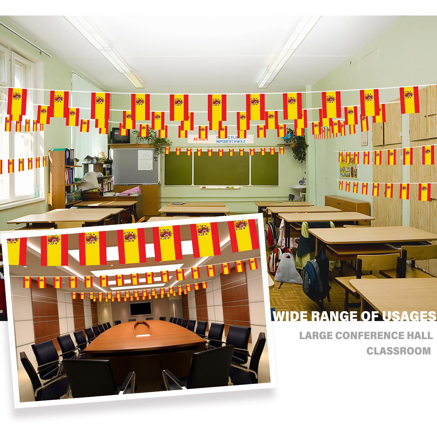 Spain String Flag Pennant Banner, Small Mini Spanish Flags Bunting Banner, National Country Decoration For School, Party, Sports