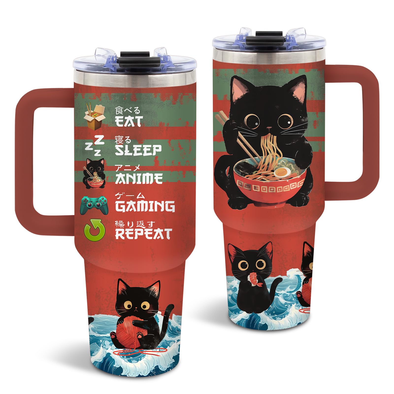 DUUV Insulated Cat Tumbler 30oz, Anime Cat Cup Gifts for Women Gamer