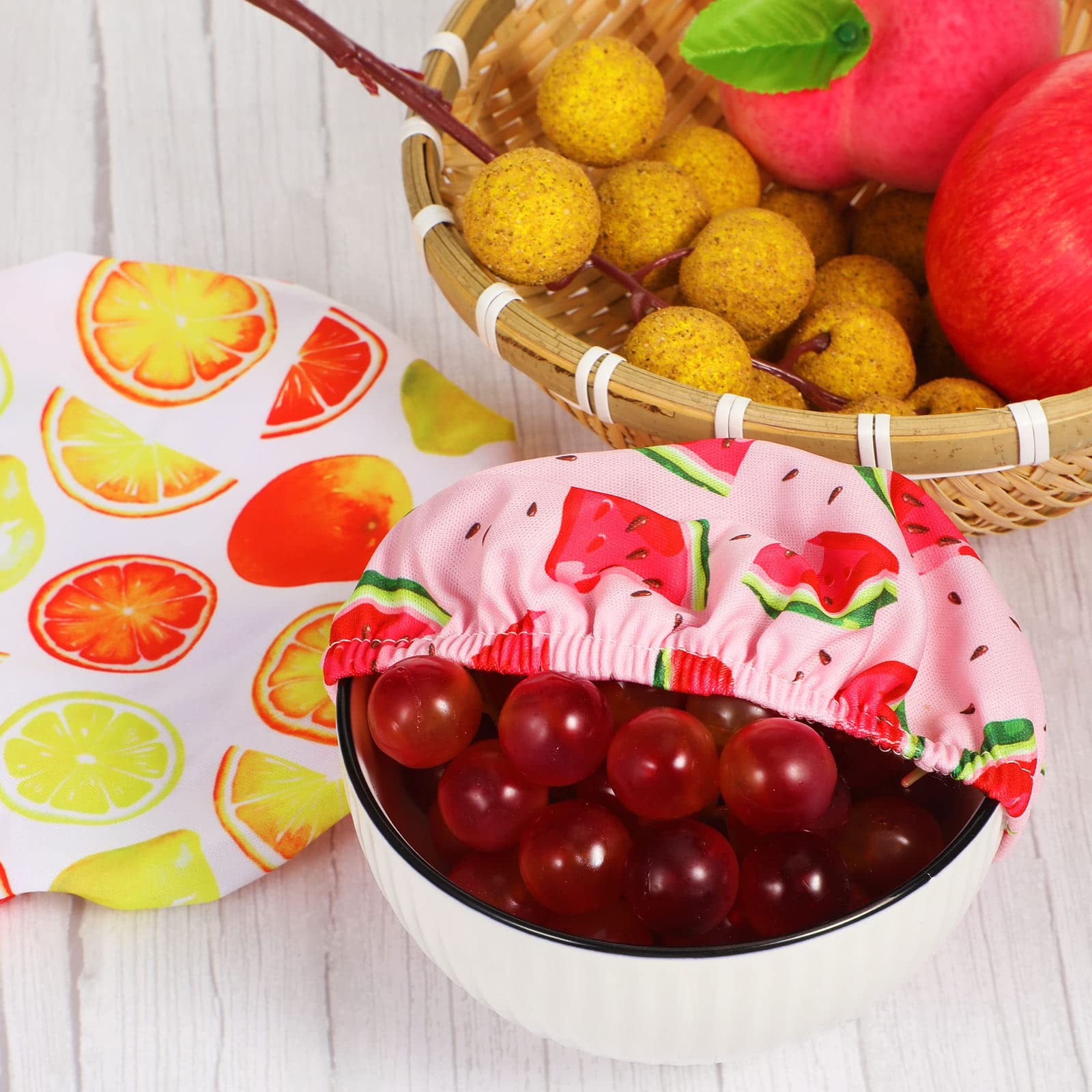 20 Pieces Summer Style Bowl Covers Reusable Fabric Stretch Covers For Bowls Fruit Style Elastic Food Storage Covers Cloth Dish C
