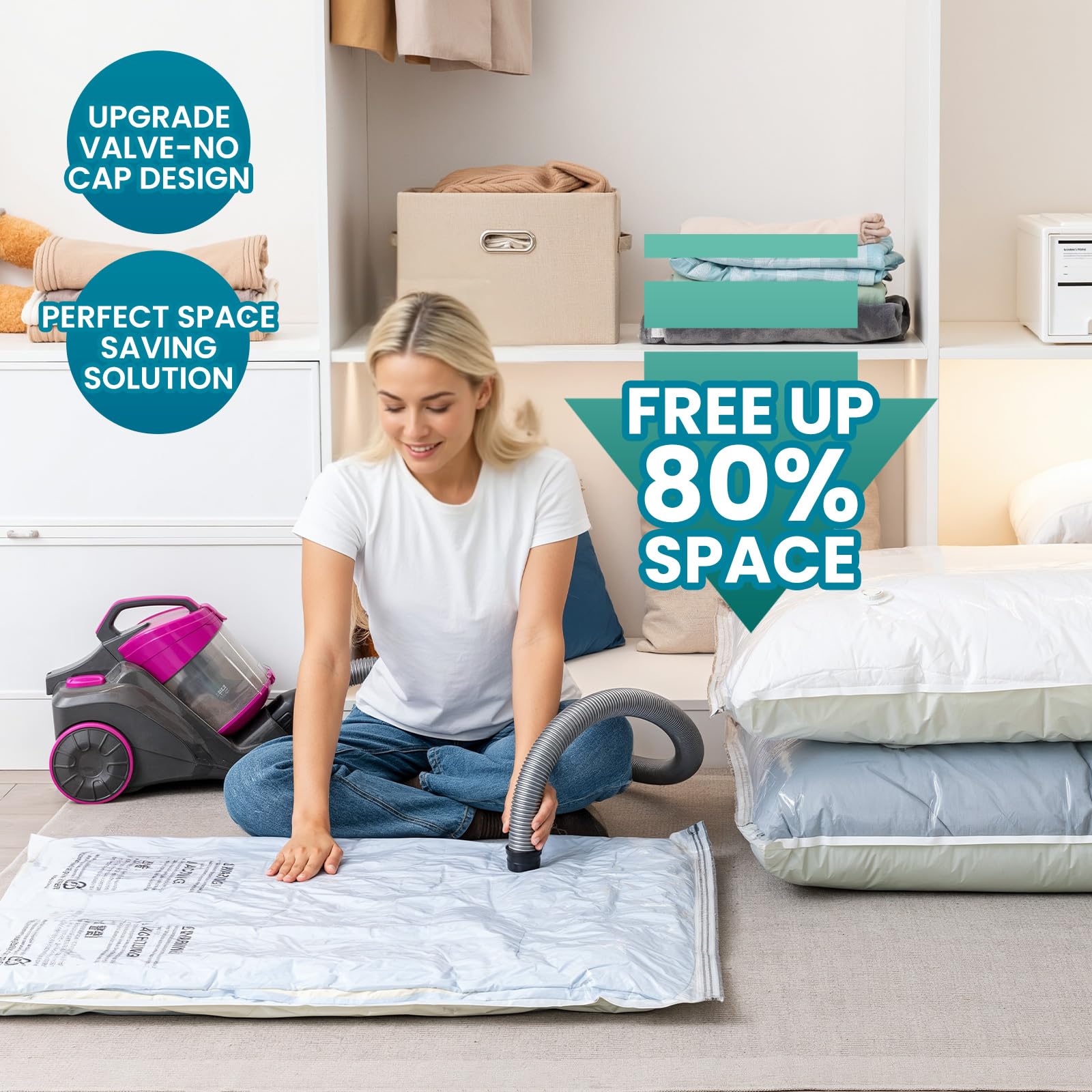 TAILI 20 Pack Vacuum Storage Bags  Space Saver Bags (4 Jumbo  4 Large  4 Medium  8 Rolling)  Storage Bags Vacuum Sealed for Clothes  Beddings  Comforters  Saving More Closet Space