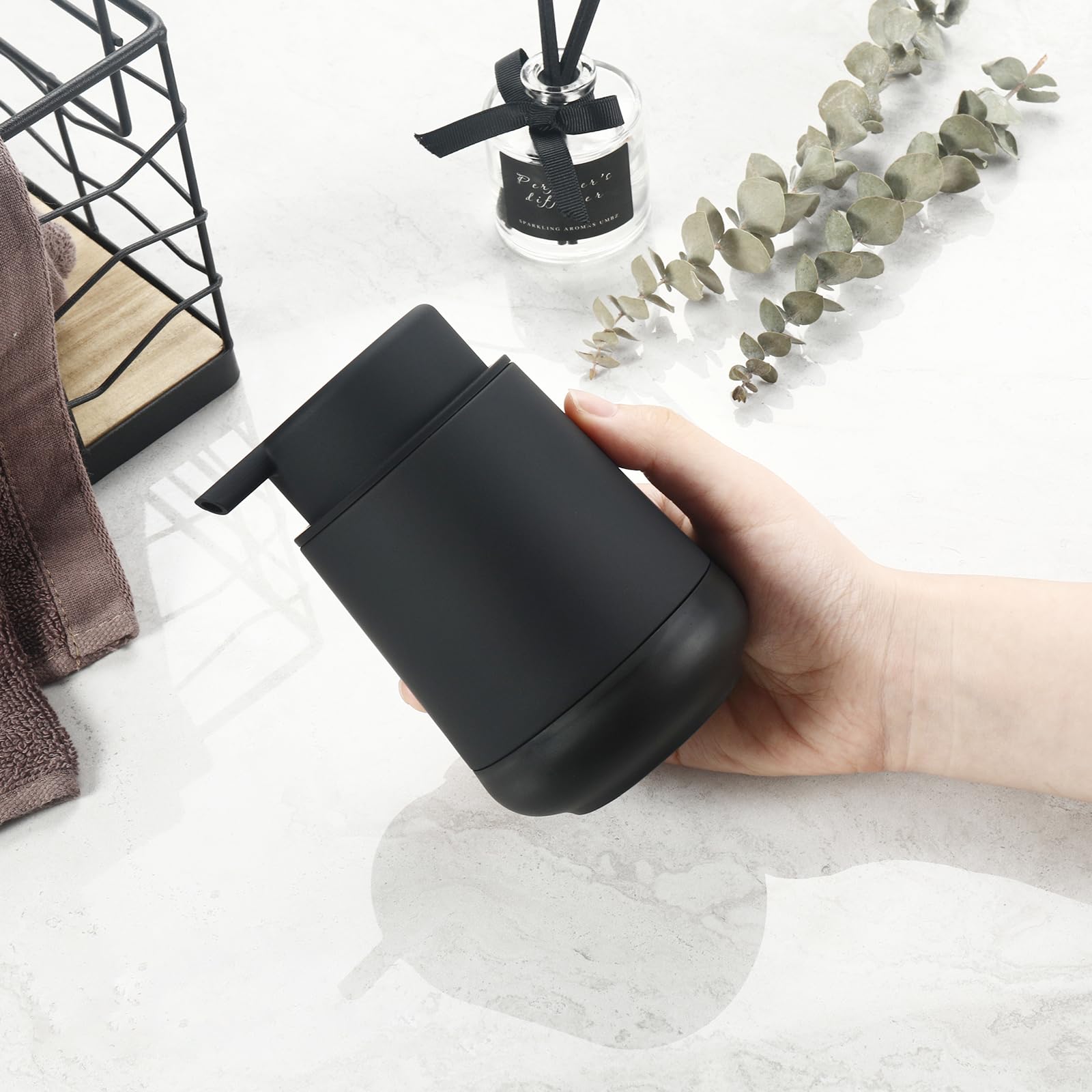 Gahefy Silicone Boot Black Foaming Hand Soap Dispenser For Bathroom,Refillable Foam Dish Soap Dispenser For Kitchen With Easy-To