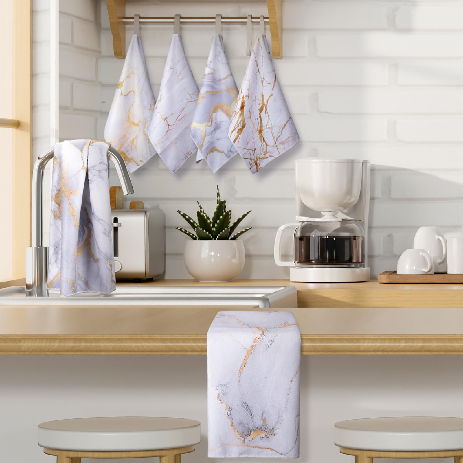 Boyiee Set of 6 Marble Kitchen Towels Gold Dish Towels Absorbent Stylish Marble Tea Towels 24 x 16 Inches Modern Hand Towels Hou