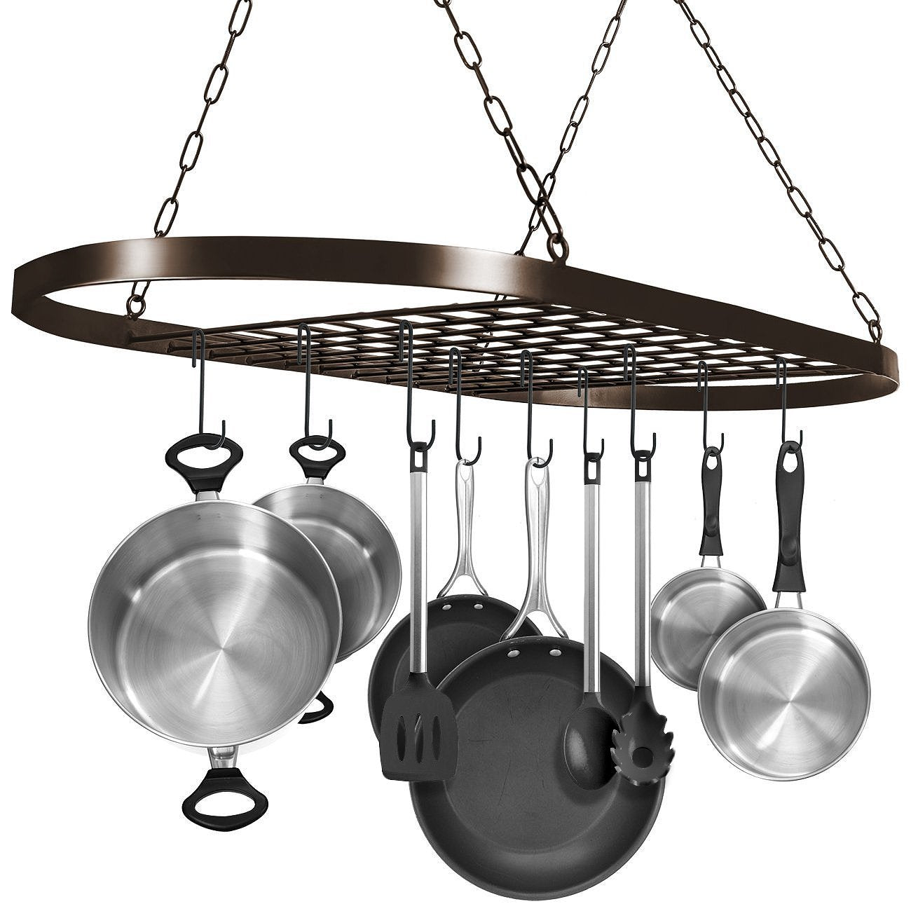 Sorbus Pot And Pan Rack For Ceiling 31'' With 10 S Hooks - Decorative Oval Mounted Storage Rack - Multi-Purpose Organizer Great