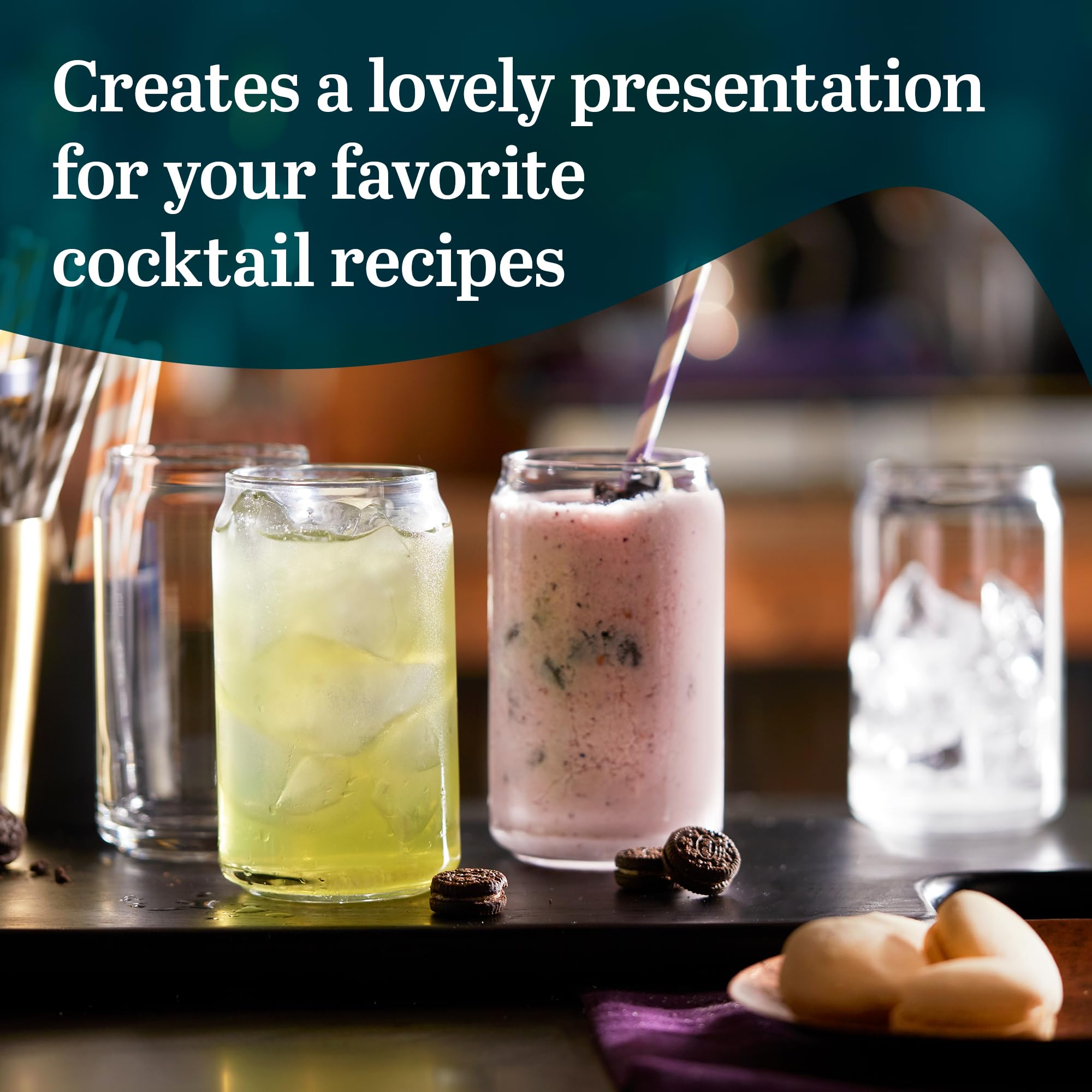 Libbey Classic Can Tumbler Glasses Set Of 4, Clear Kitchen Glassware Sets For Beverages And Cocktails, Lead-Free, Cute Drinking
