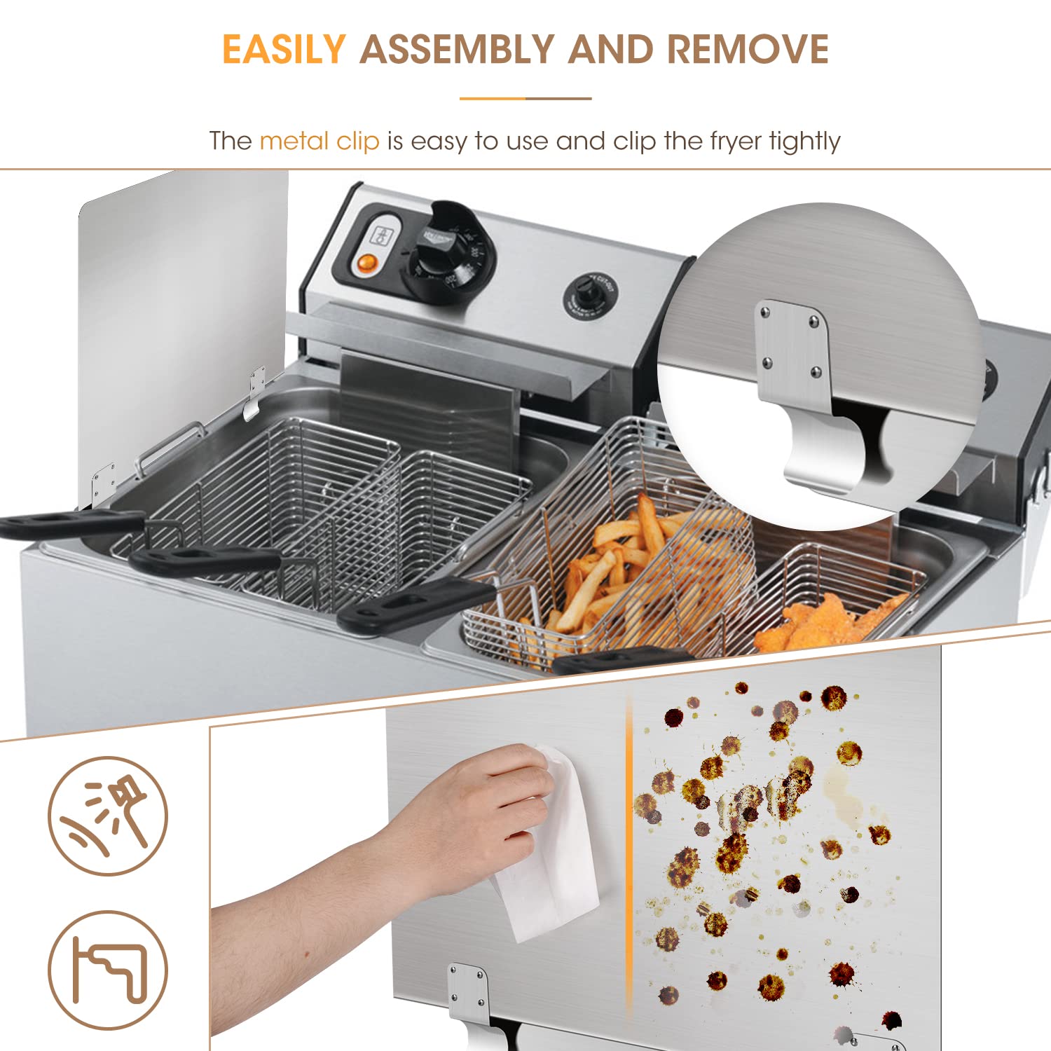 Stainless Steel Commercial Deep Fryer Splash Guard 20-1/2'' W X 18'' H Side Splash Universal Fit Clips Stop Oil From Splattering