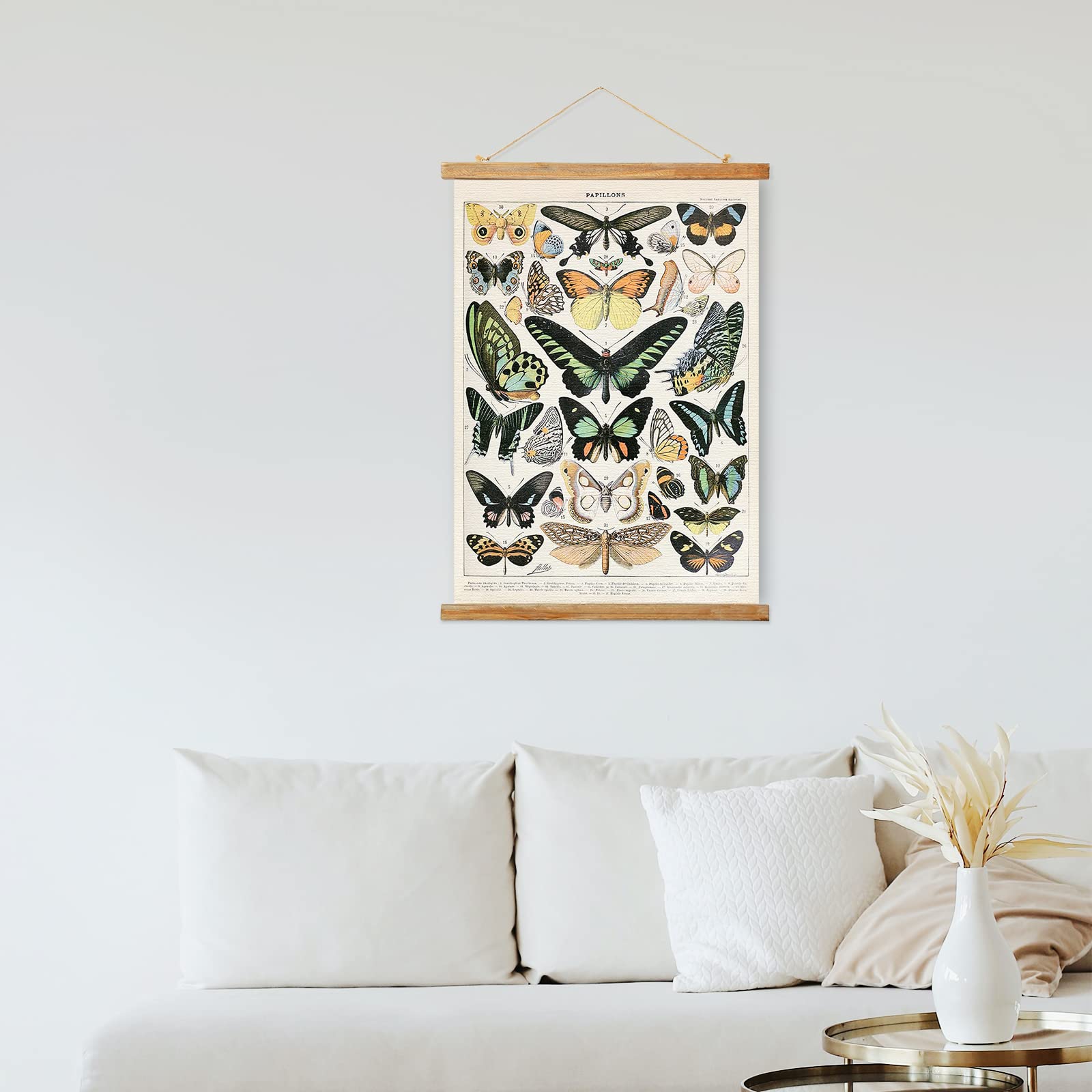 Vintage Butterfly Poster, Rustic Room Aesthetic, Retro Wall Art Prints Without Fading, Printed On Linen With Wood Frames, Ready