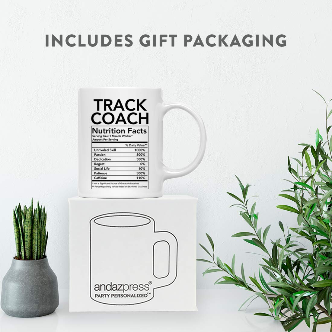 Andaz Press Funny 11Oz. Ceramic Coffee Tea Mug Thank You Gift, Track Coach Nutritional Facts, 1-Pack, Novelty Gag Birthday Chris