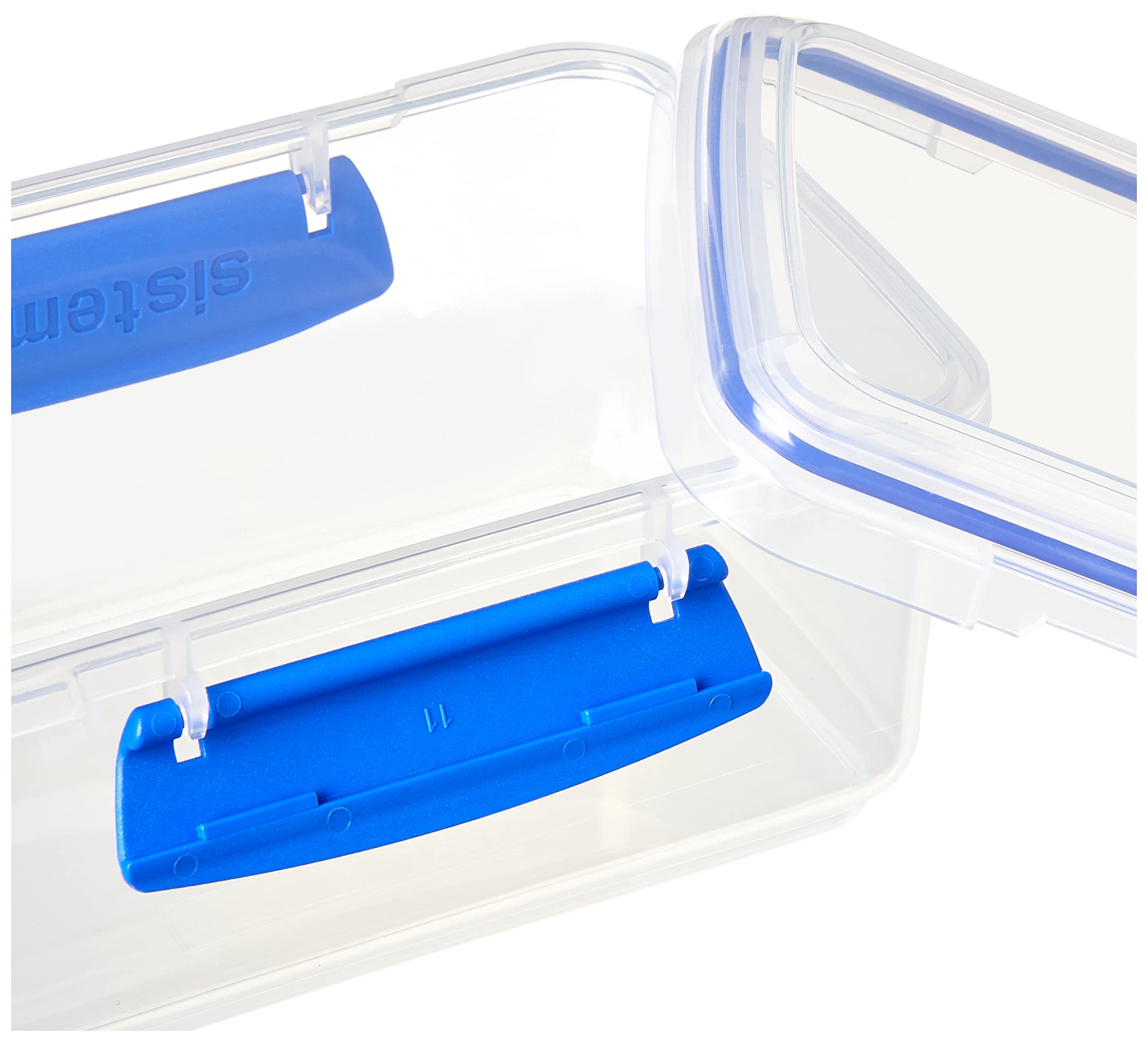 Sistema Klip It Rectangular Collection Food Storage Container, 33.8 Oz./1.0 L, Clear/Blue, 3 Count