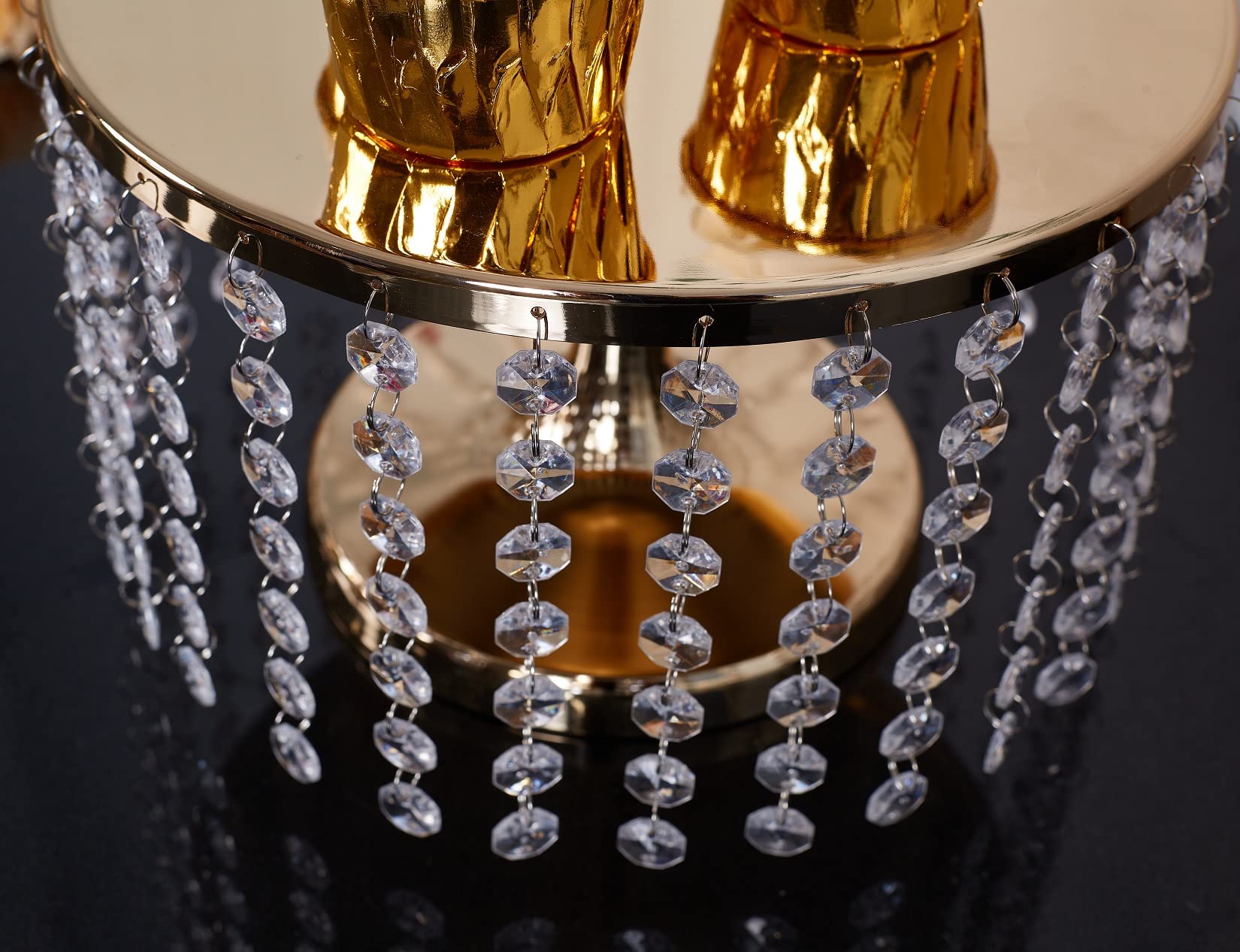 12In Dia Crystal Pendant Cake Stand,16'' High Gold Dessert Table Display Set,Can Hold Thick For Heavy Or Multi-Tiered Cakes,Use