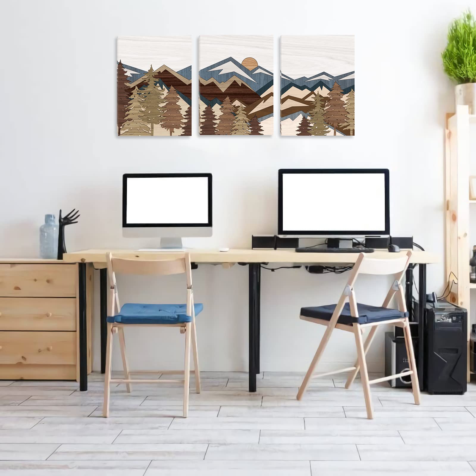 Bincue Boho Mountain Wall Art Framed Mountains Office Canvas 3 Piece Artwork 12X16 Inch For Living Room Bedroom D  Cor