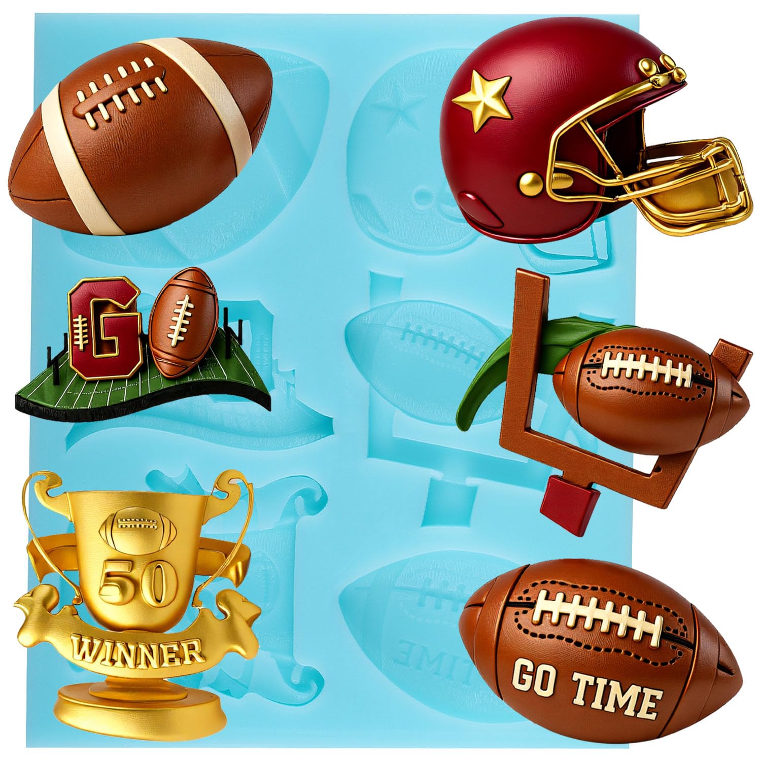 YABONAN Football Fondant Mold Football Helmet Soccer Trophy Silicone Mold