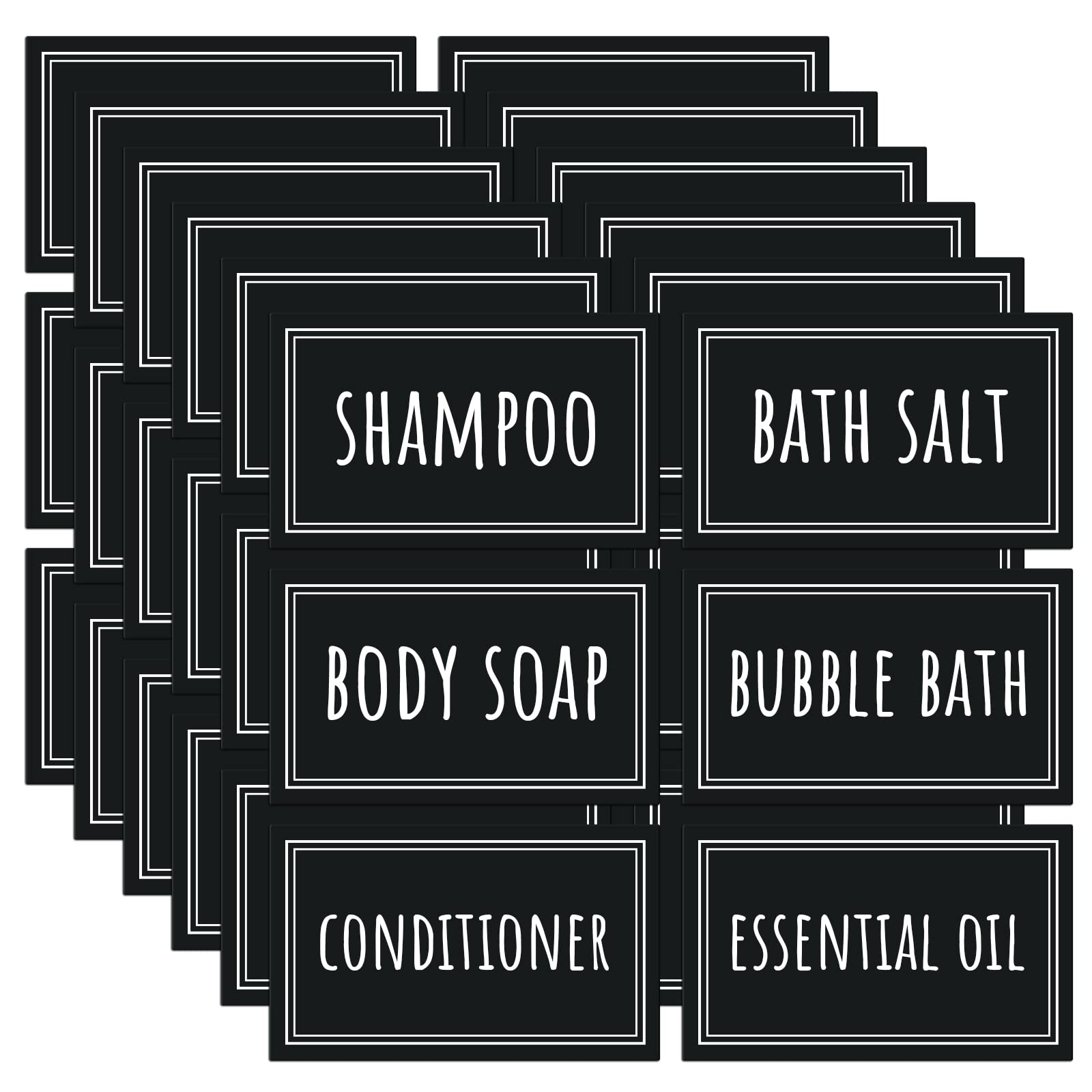 Segbeauty 36Pcs Black Waterproof Labels, Self-Adhesive Bathroom Labels For Organizing, Removable Printed Shampoo Conditioner Bod
