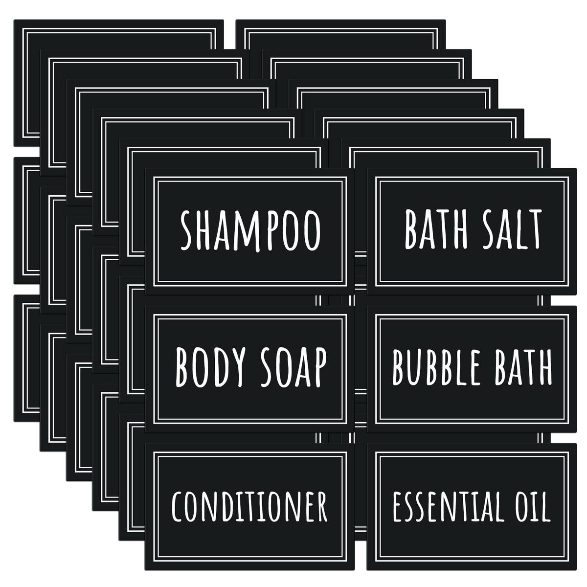 Segbeauty 36Pcs Black Waterproof Labels, Self-Adhesive Bathroom Labels For Organizing, Removable Printed Shampoo Conditioner Bod