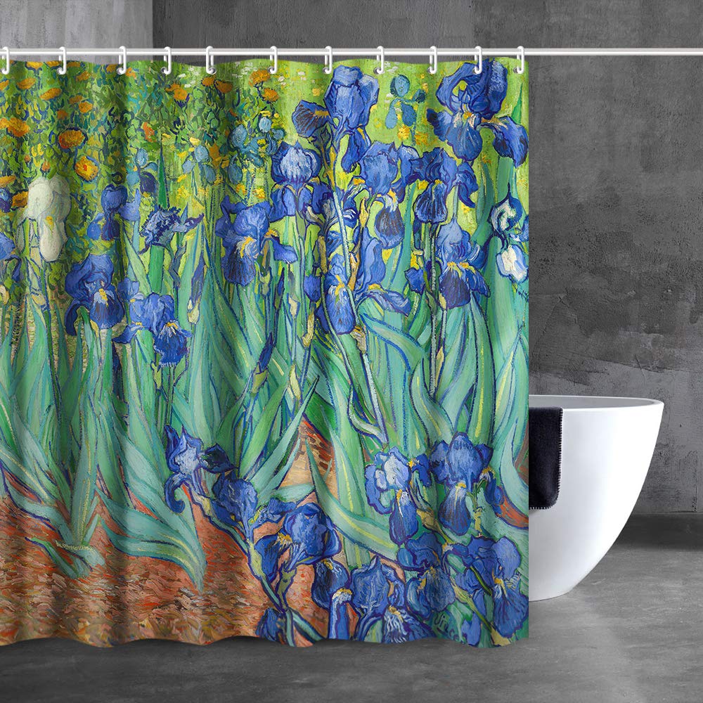 INVIN ART Bathroom Shower Curtain Set with Hooks  Irises by Vincent Van Gogh Home Art Paintings Pictures for Bathroom