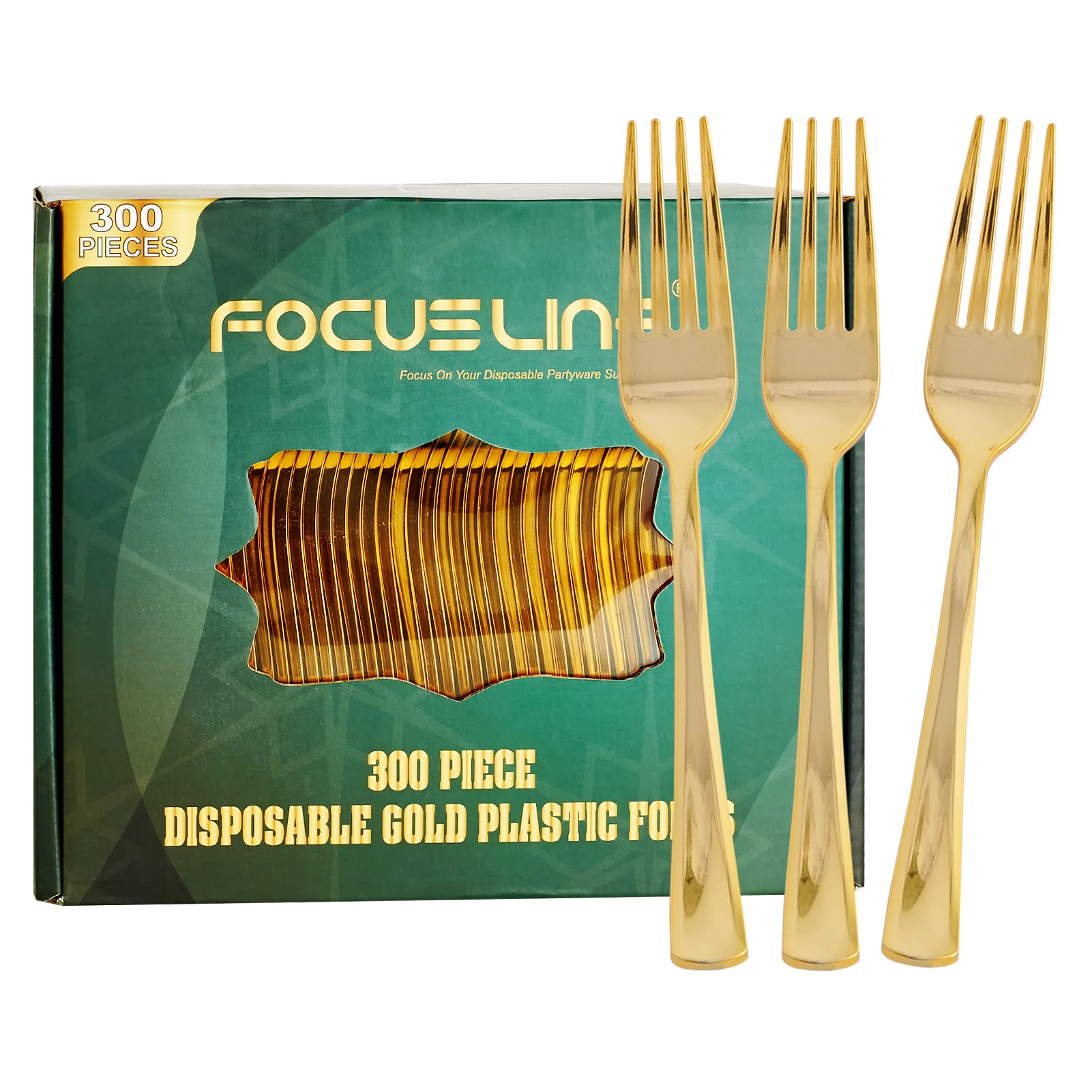 Focusline 300 Pack Disposable Gold Plastic Forks, Solid And Durable Plastic Cutlery Forks, Heavy Duty Disposable Utensil Silverw