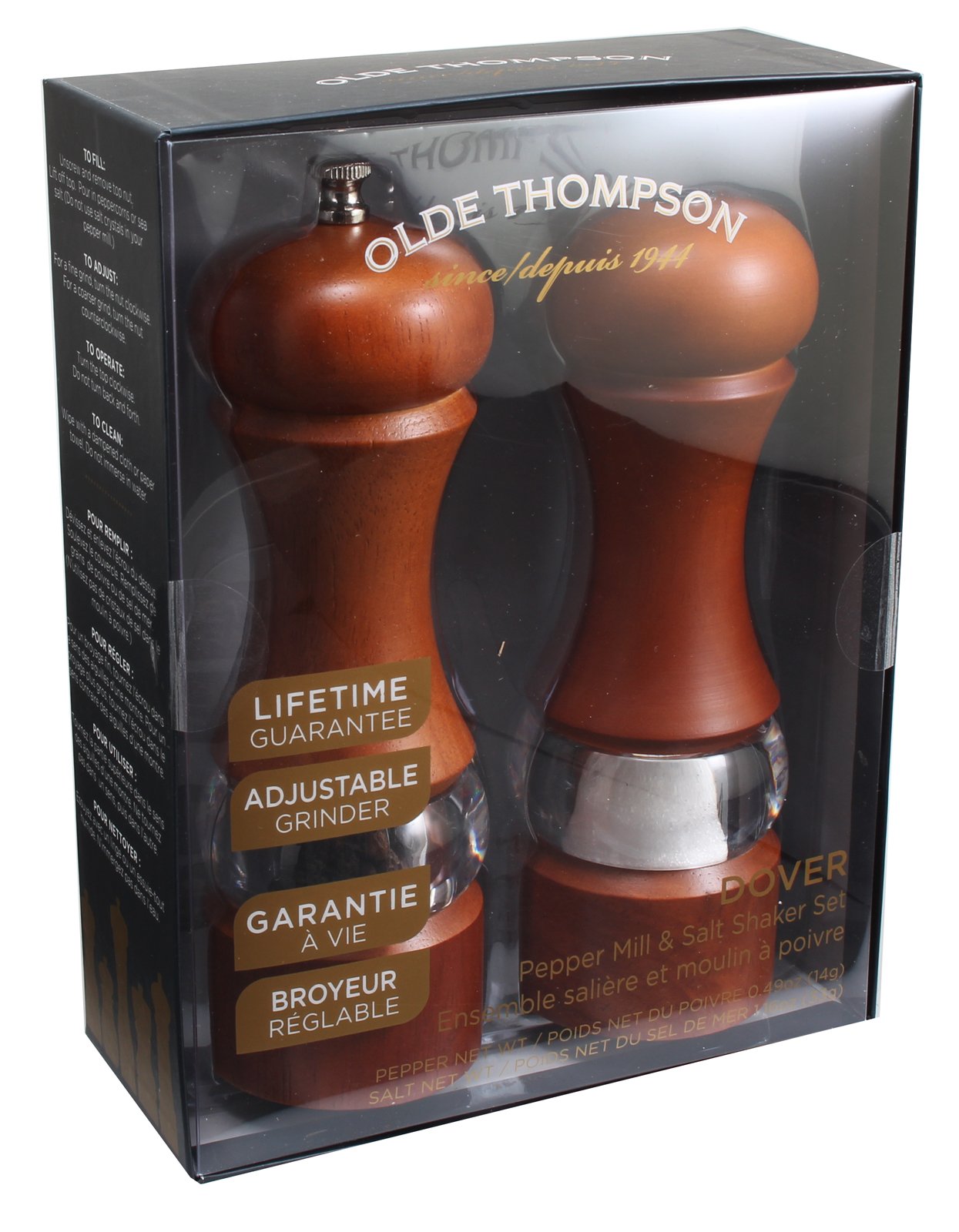 OLDE THOMPSON 6" Caffe Wood Pepper Mill & Salt Shaker Set, Golden Frame, Model 37-700