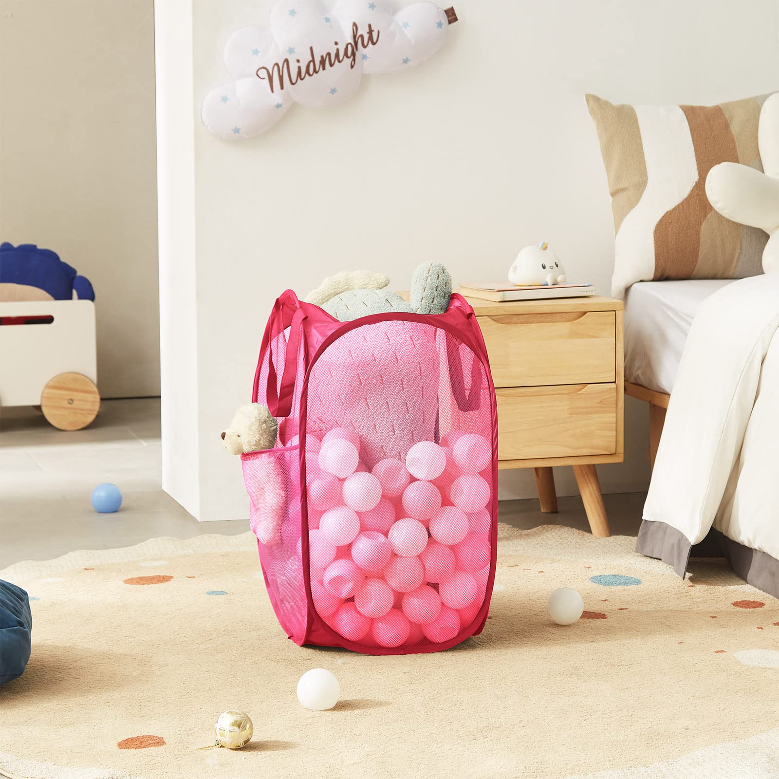 Mesh Pop Up Laundry Hamper with Durable Handles - Portable Collapsible Clothes Baskets for Dorm  Bathroom & Travel (Pink)