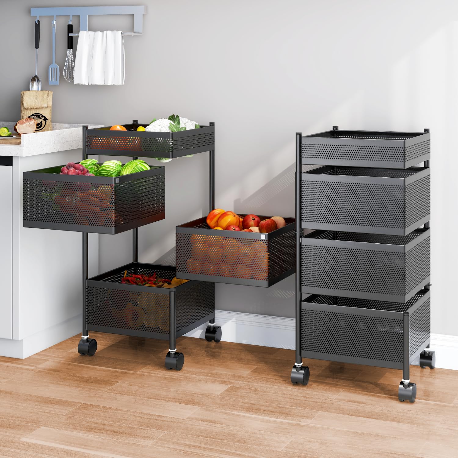 Jd Fresh 4Tier Metal Rotating Kitchen Trolley With 360Degree Rotating Wheels/Spice Rack/Vegetable & Fruit Storage/Organizer Ho