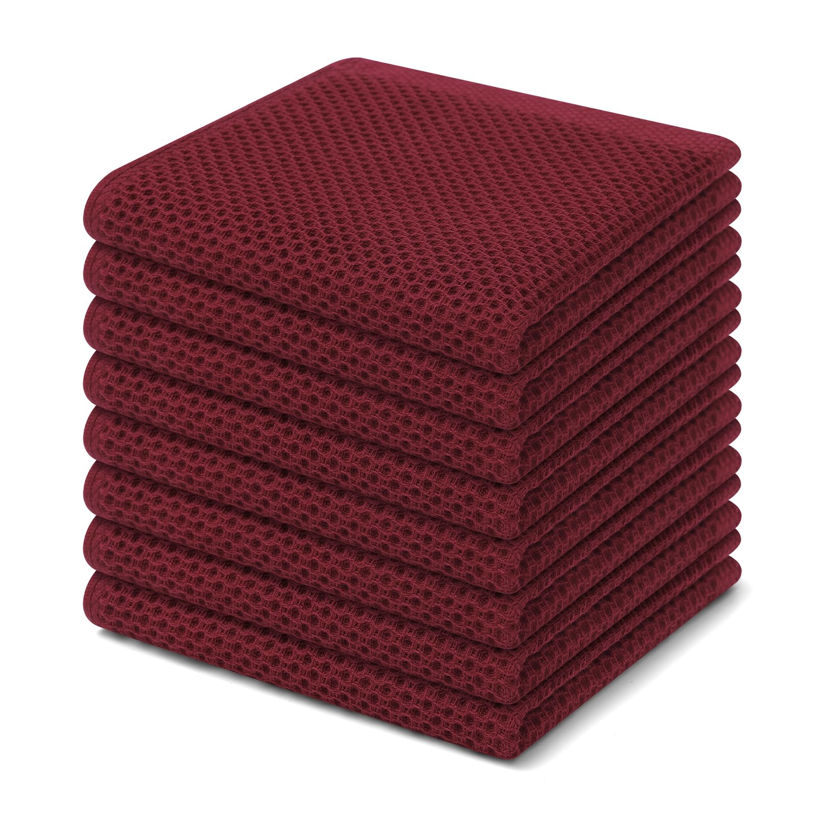 Homaxy 100% Cotton Waffle Weave Kitchen Dish Cloths, Ultra Soft Absorbent Quick Drying Dish Towels, 12 x 12 Inches, 8-Pack, Burg