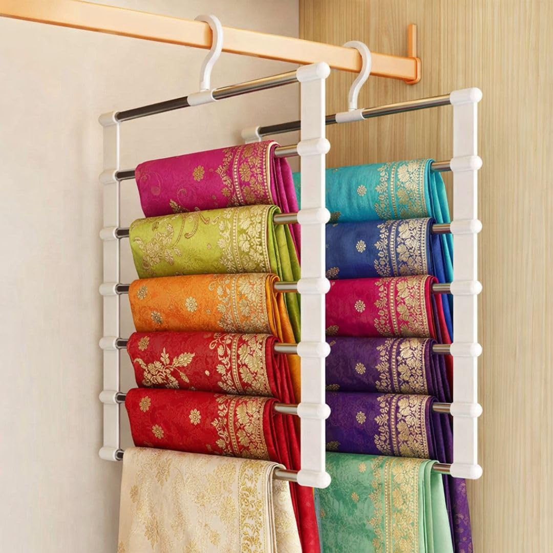7 Pole Hanger For Clothes Hanging In Wardrobe Without Drill | Stainless Steel Hanger For Sarees, Pants, Shirts, Trousers, Leggin