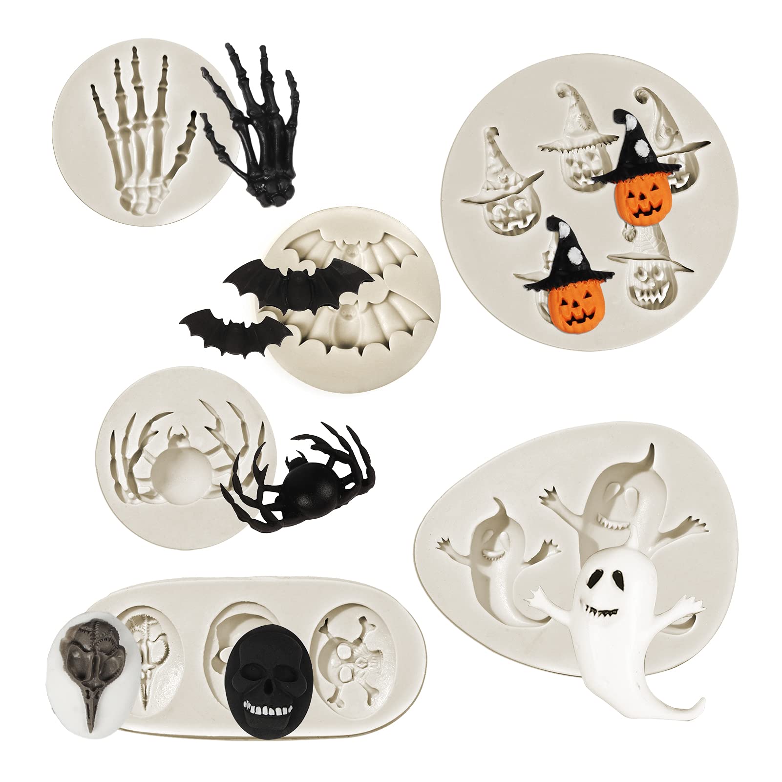 Halloween Chocolate Molds, (6Pcs) Skull Spider Pumpkin Silicone Chocolate Mould, Ghost Candy Mold For Halloween, Thanksgiving, T