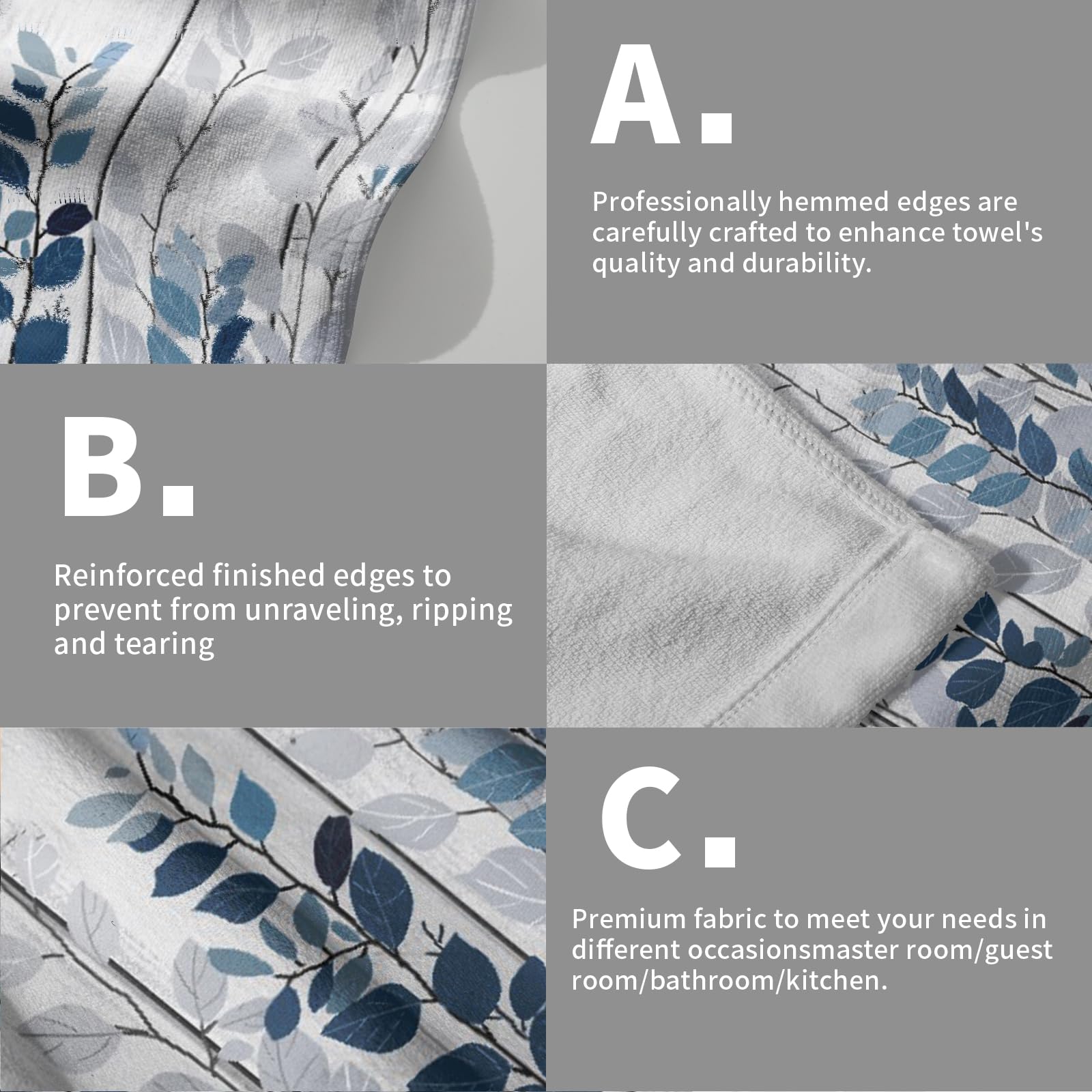 Blue Eucalyptus Leaves Hand Towels Set Of 2 Rustic Wood Soft Guest Bath Towel Kitchen Dish Towels Spa Home Bathroom Decorations